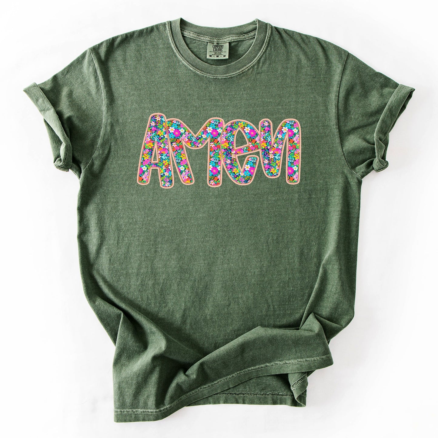 Amen, Christian, Gospel, Faith, Floral, Flowers, Bright, Colorful, Pastels Tshirt Comfort Colors T-Shirt