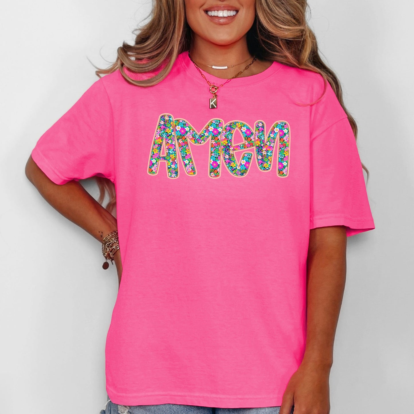 Amen, Christian, Gospel, Faith, Floral, Flowers, Bright, Colorful, Pastels Tshirt Comfort Colors T-Shirt