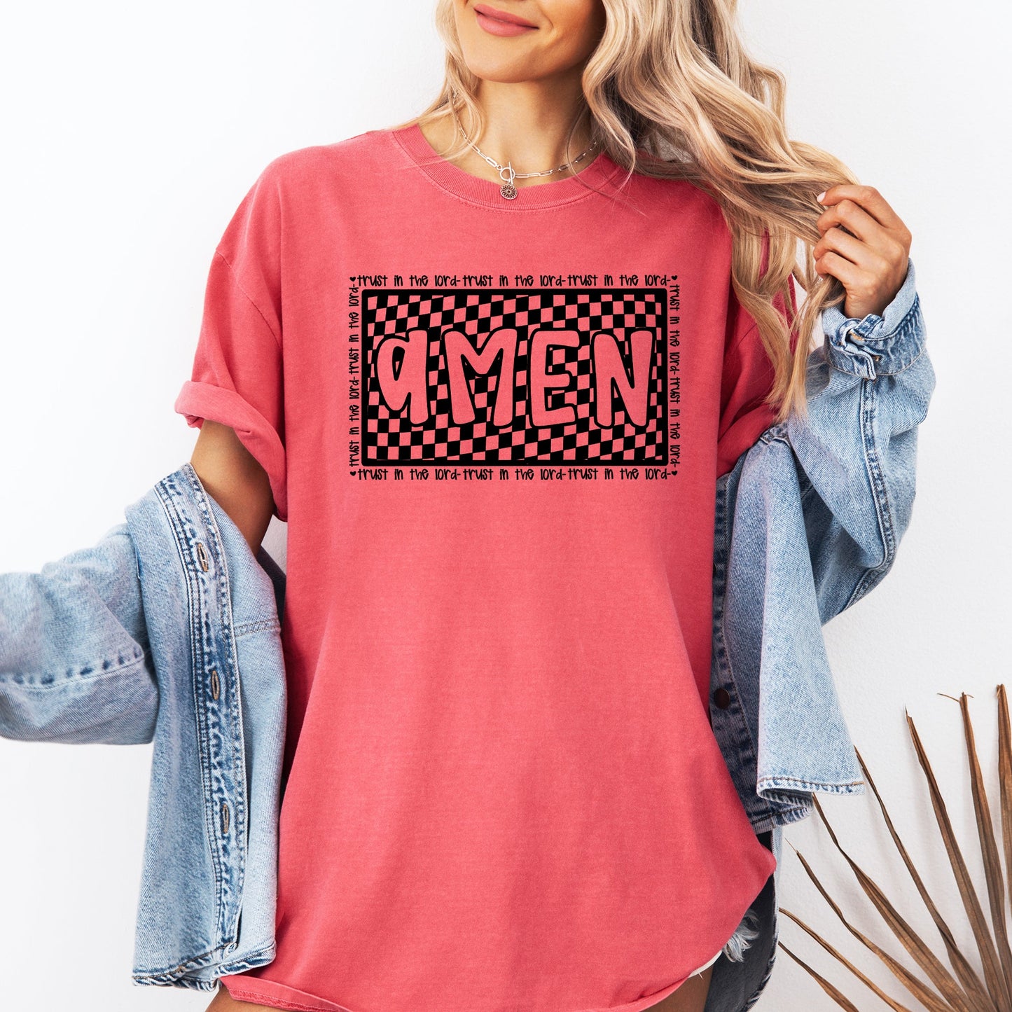 Amen, Trust In The Lord, Checkered, Christian, Jesus, Gospel, Faith, Saved Tshirt Comfort Colors T-Shirt