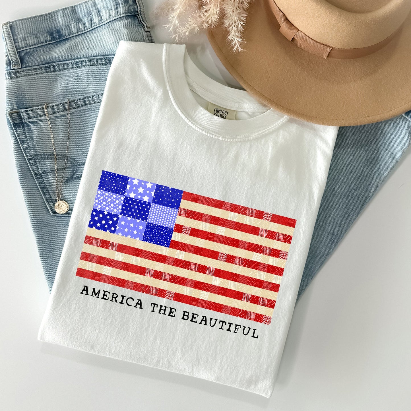 America The Beautiful, Quilt, Flag, 4th of July Tshirt Comfort Colors T-Shirt