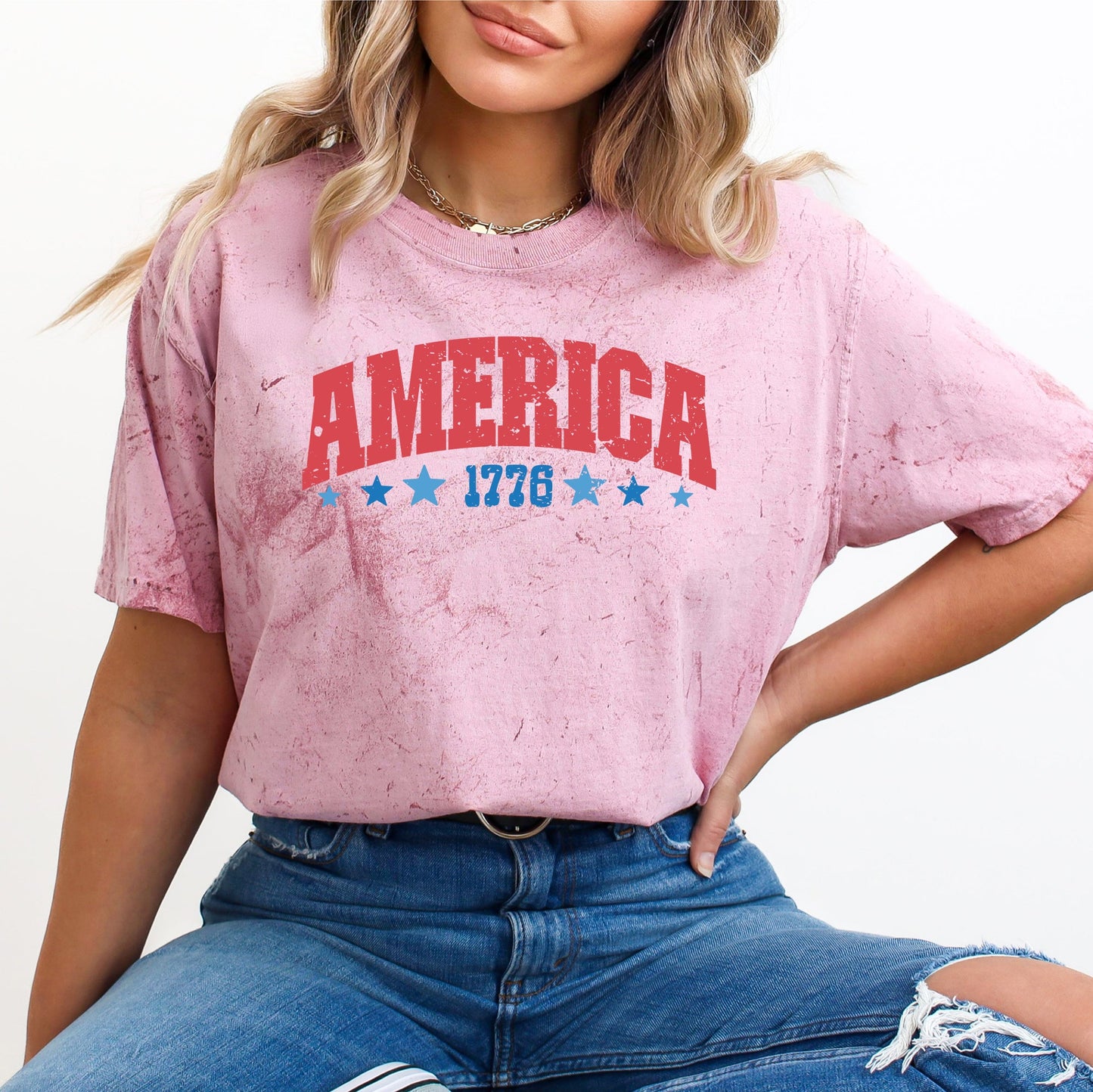 America, 1776, Varsity, Patriotic, USA, 4th of July, Color Blast Tshirt Comfort Colors T-Shirt