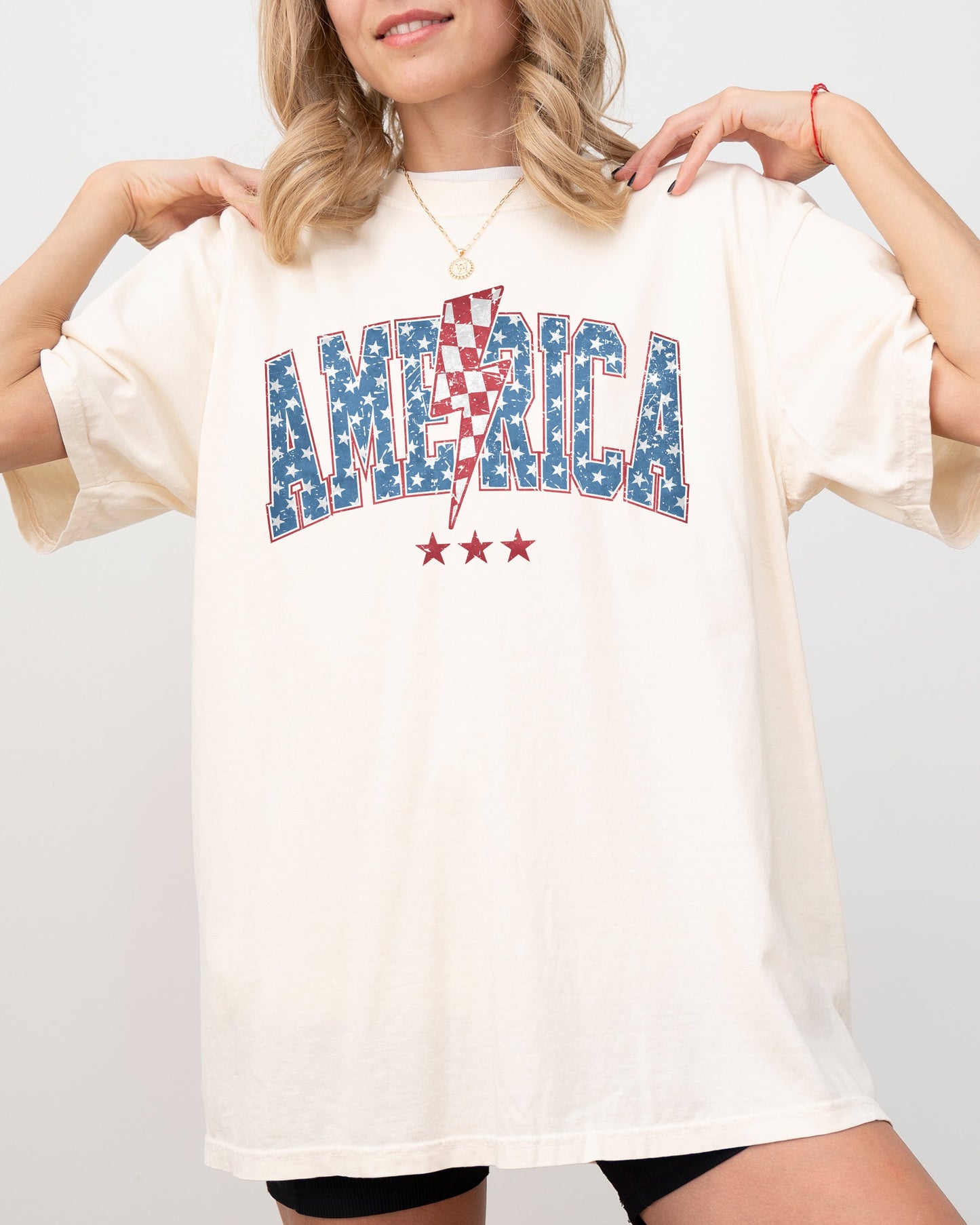 America, Retro, Lightening Bolt, USA, Patriotic, Independence Day, Fourth Of July, 4th Of July Tshirt Comfort Colors T-Shirt