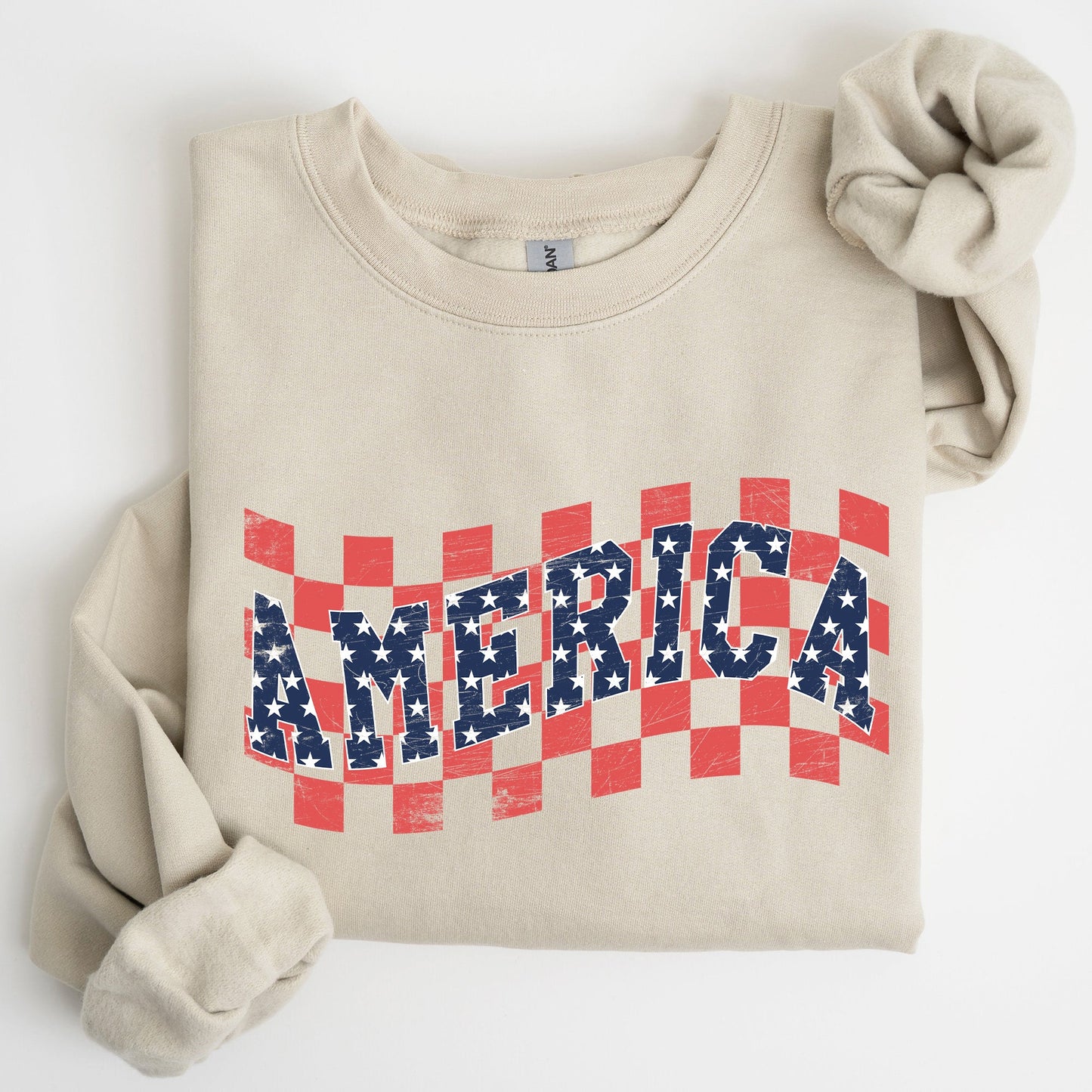America, Retro, Patriotic USA Checkered,Vintage Sweatshirt