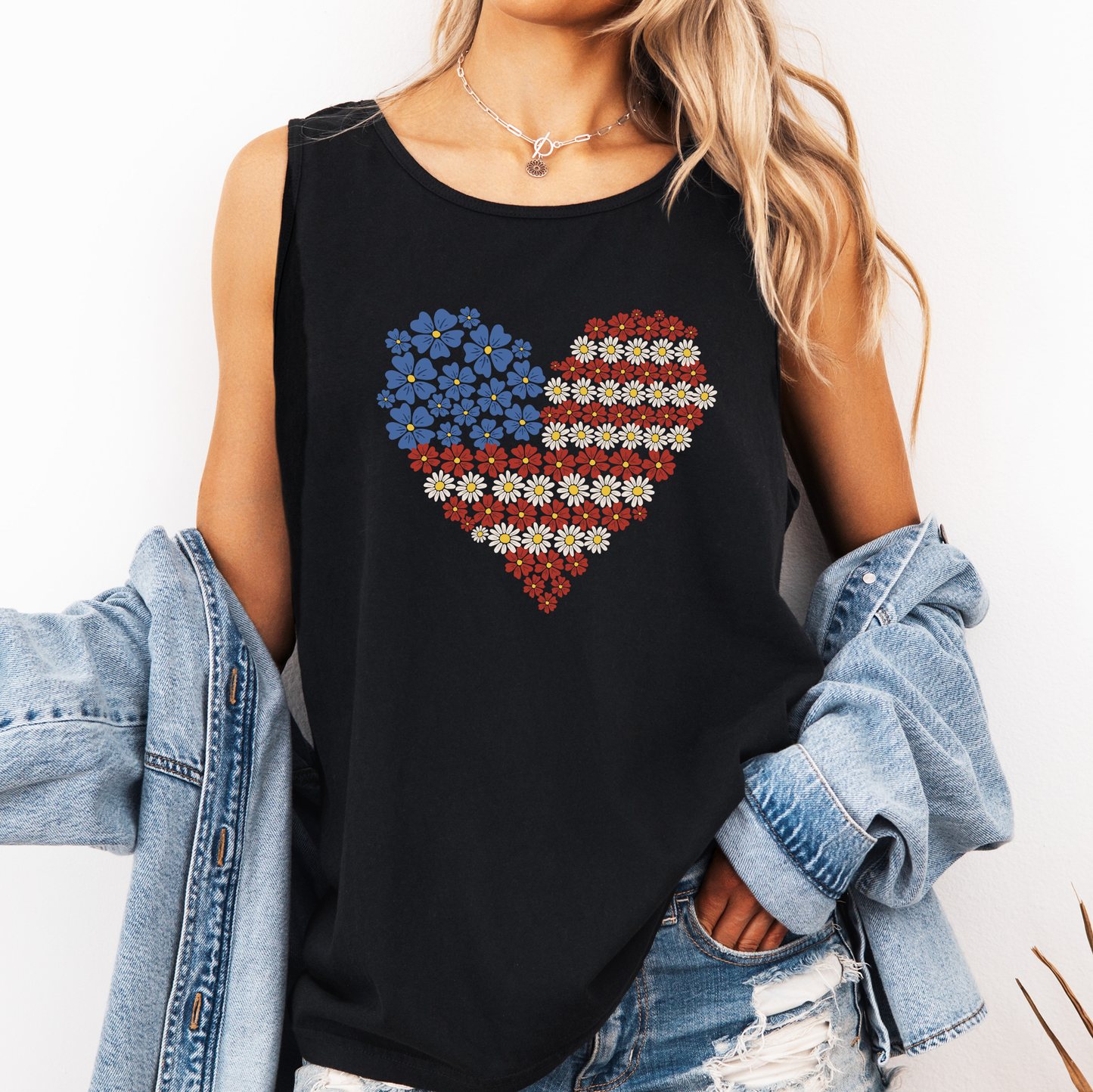 American Flag Heart, Fourth of July, America, Patriotic, USA Comfort Colors Tank Top