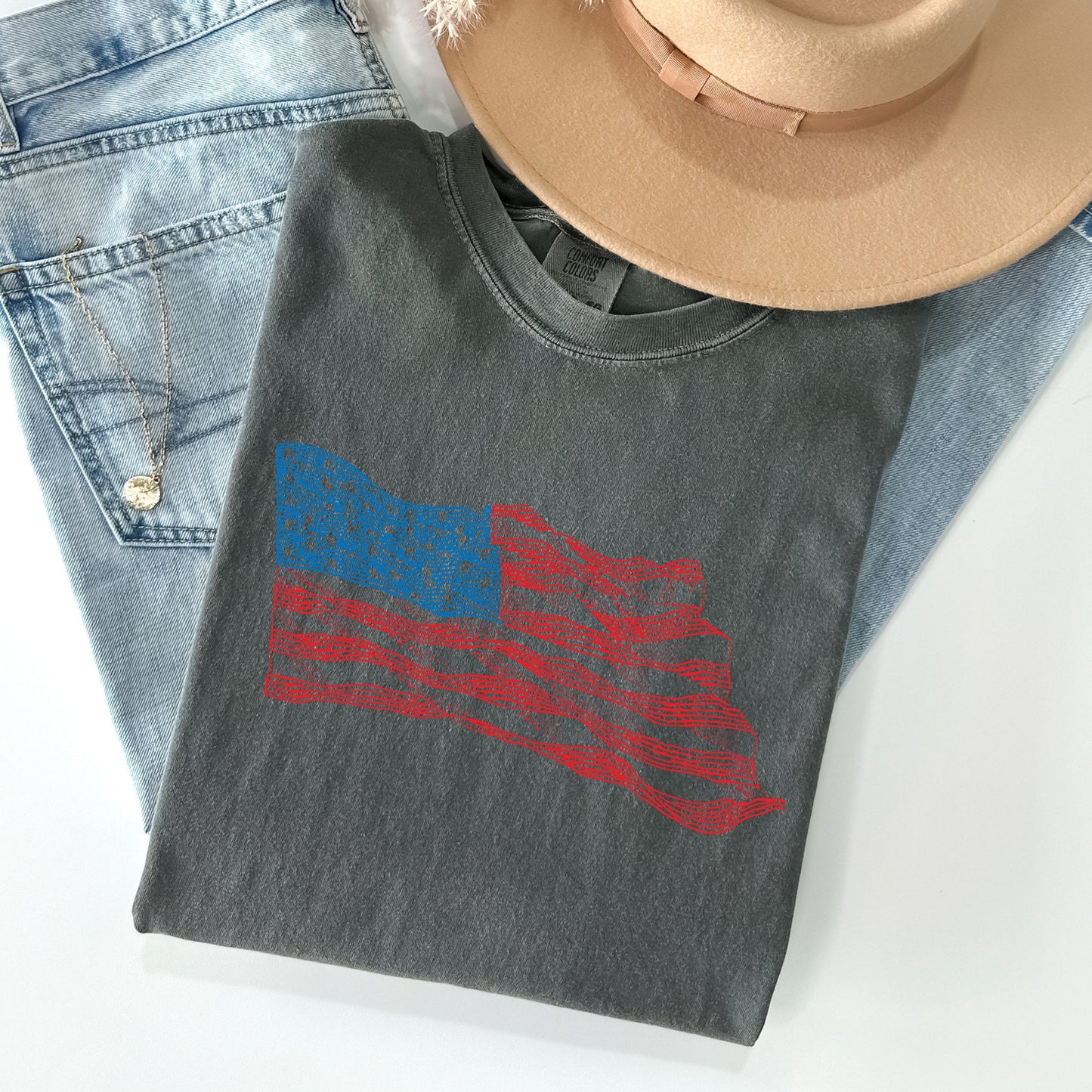 American Flag Illustration, Patriotic, 4th of July Tshirt Comfort Colors T-Shirt