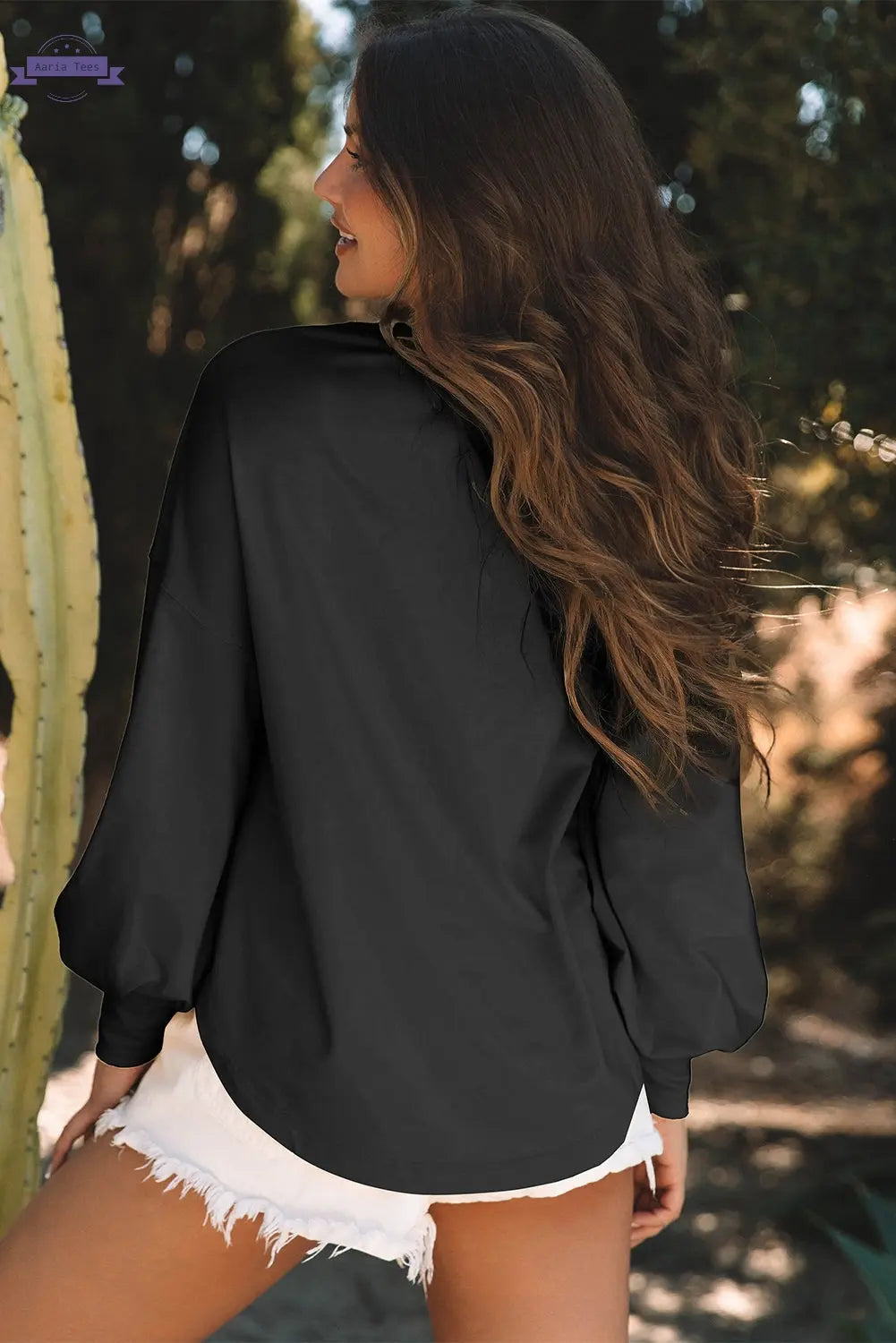 Apricot Studded Star Graphic Oversized Long Sleeve Top Aaria Tees
