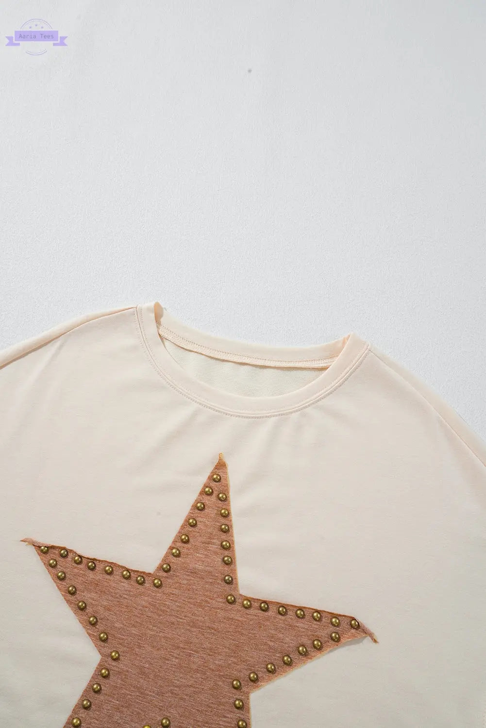 Apricot Studded Star Graphic Oversized Long Sleeve Top Aaria Tees