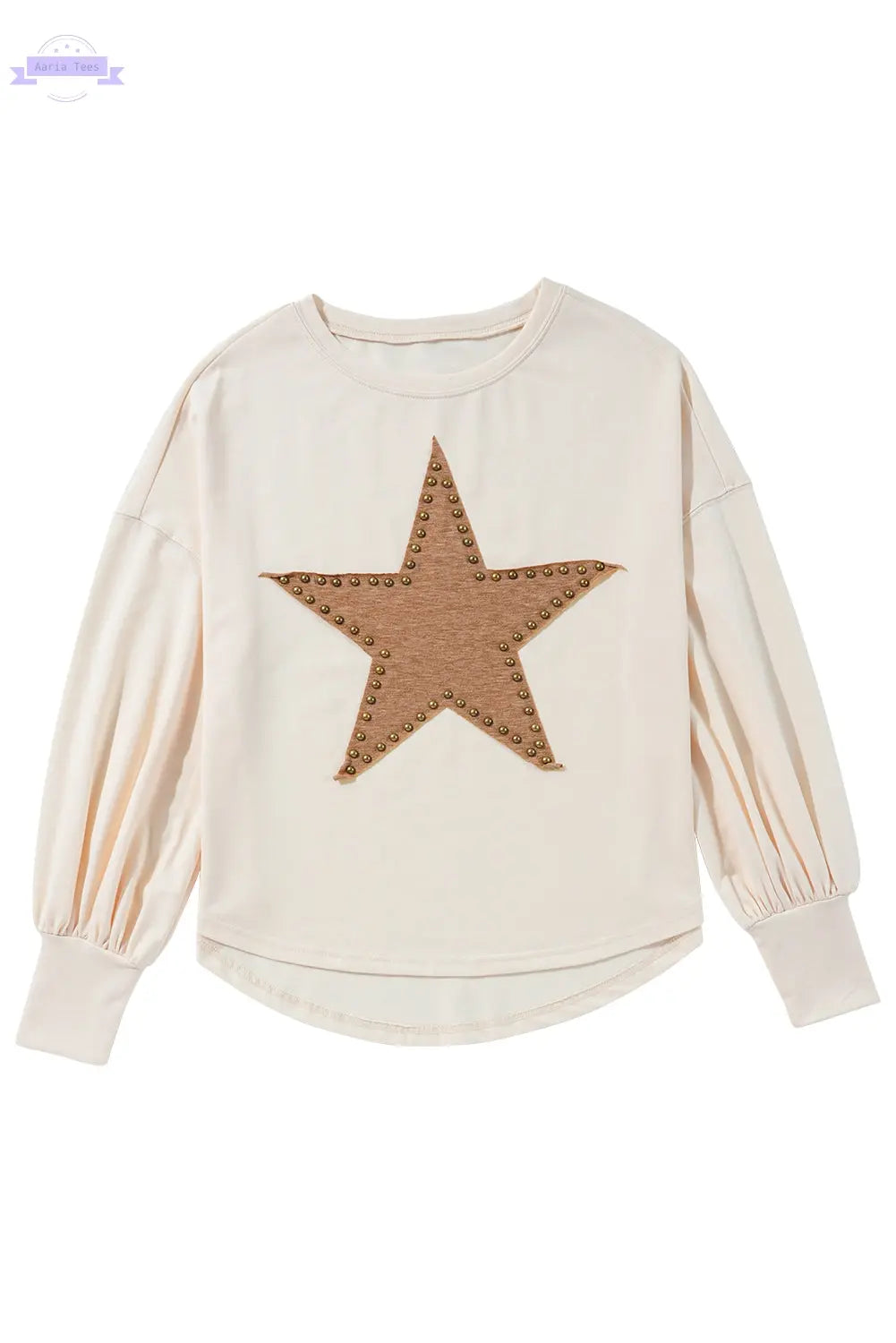 Apricot Studded Star Graphic Oversized Long Sleeve Top Aaria Tees