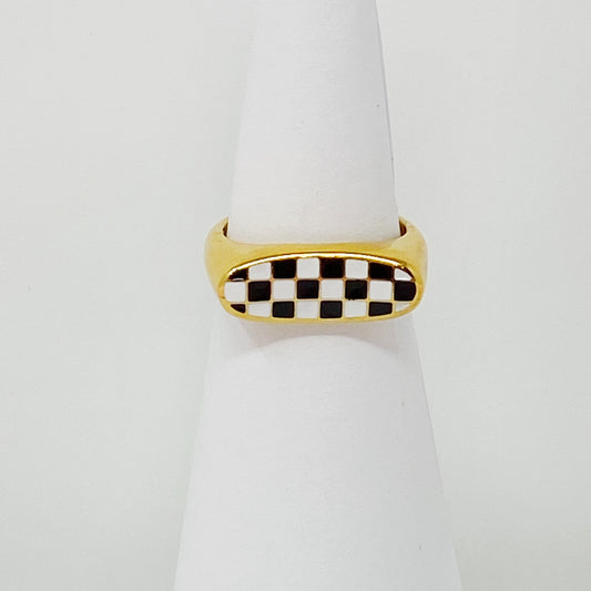 Checkered Oblong Ring - Aaria Tees