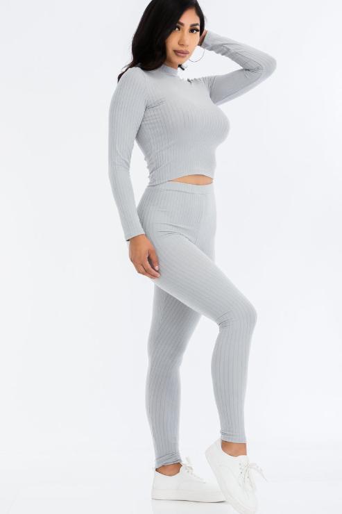 Ribbed Mock Neck Long Sleeve Top & Leggings Set (capella)