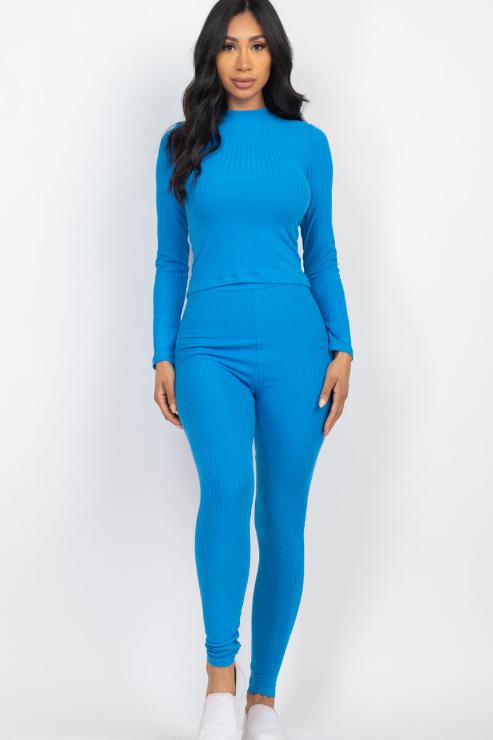 Ribbed Mock Neck Long Sleeve Top & Leggings Set (capella)
