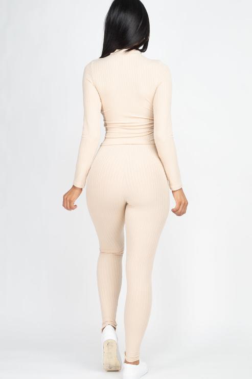 Ribbed Mock Neck Long Sleeve Top & Leggings Set (capella)
