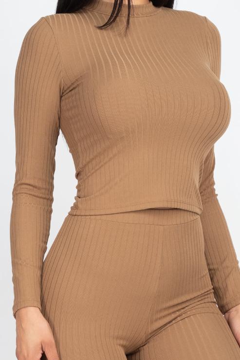 Ribbed Mock Neck Long Sleeve Top & Leggings Set (capella)