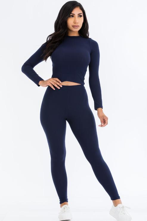 Ribbed Mock Neck Long Sleeve Top & Leggings Set (capella)