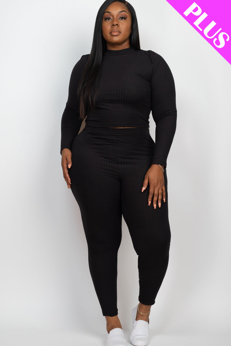 Plus Size Ribbed Mock Neck Long Sleeve Top & Leggings Set (capella)