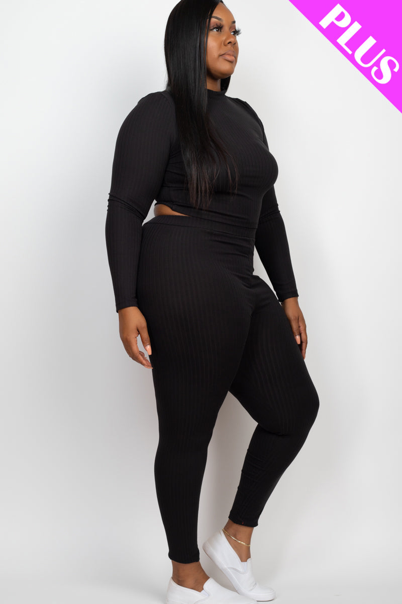 Plus Size Ribbed Mock Neck Long Sleeve Top & Leggings Set (capella)