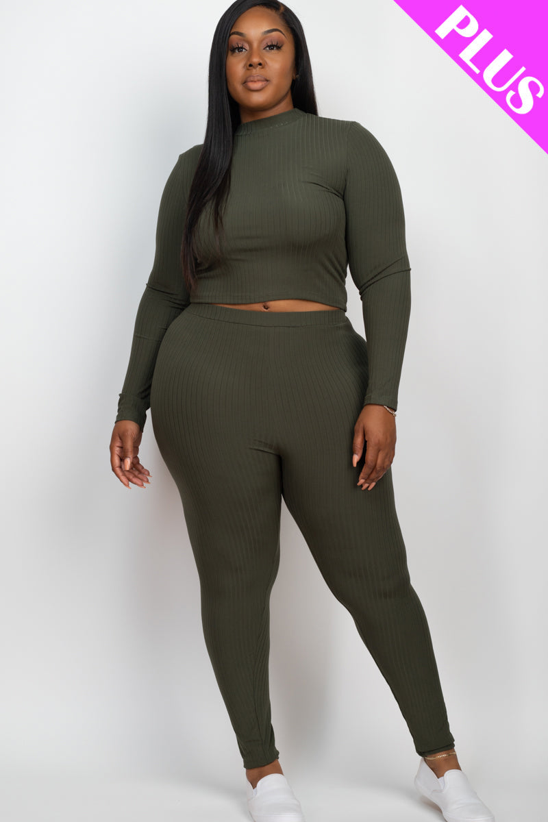 Plus Size Ribbed Mock Neck Long Sleeve Top & Leggings Set (capella)