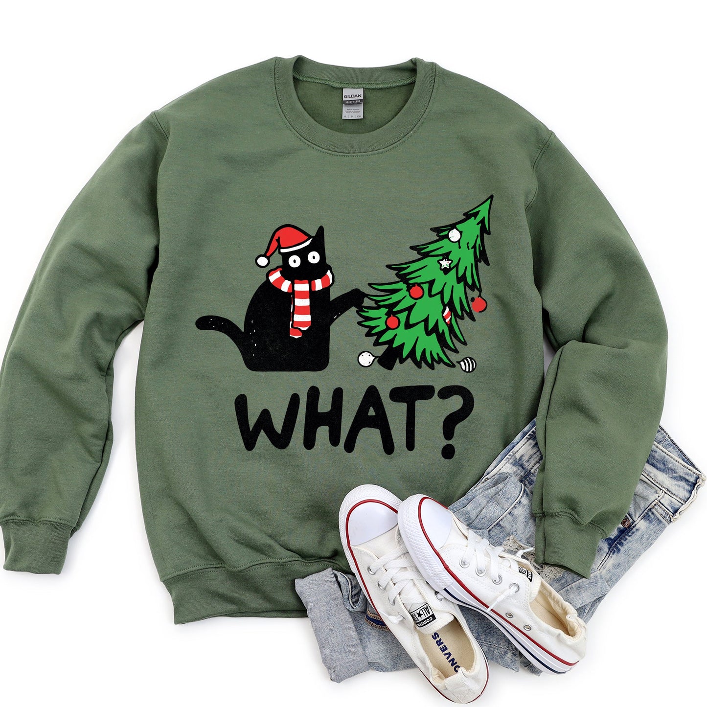 Bad Cat Christmas Tree, What, Sweatshirt