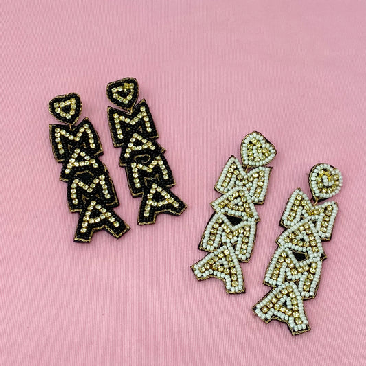 Beaded Mama Dangle Earrings - Aaria Tees