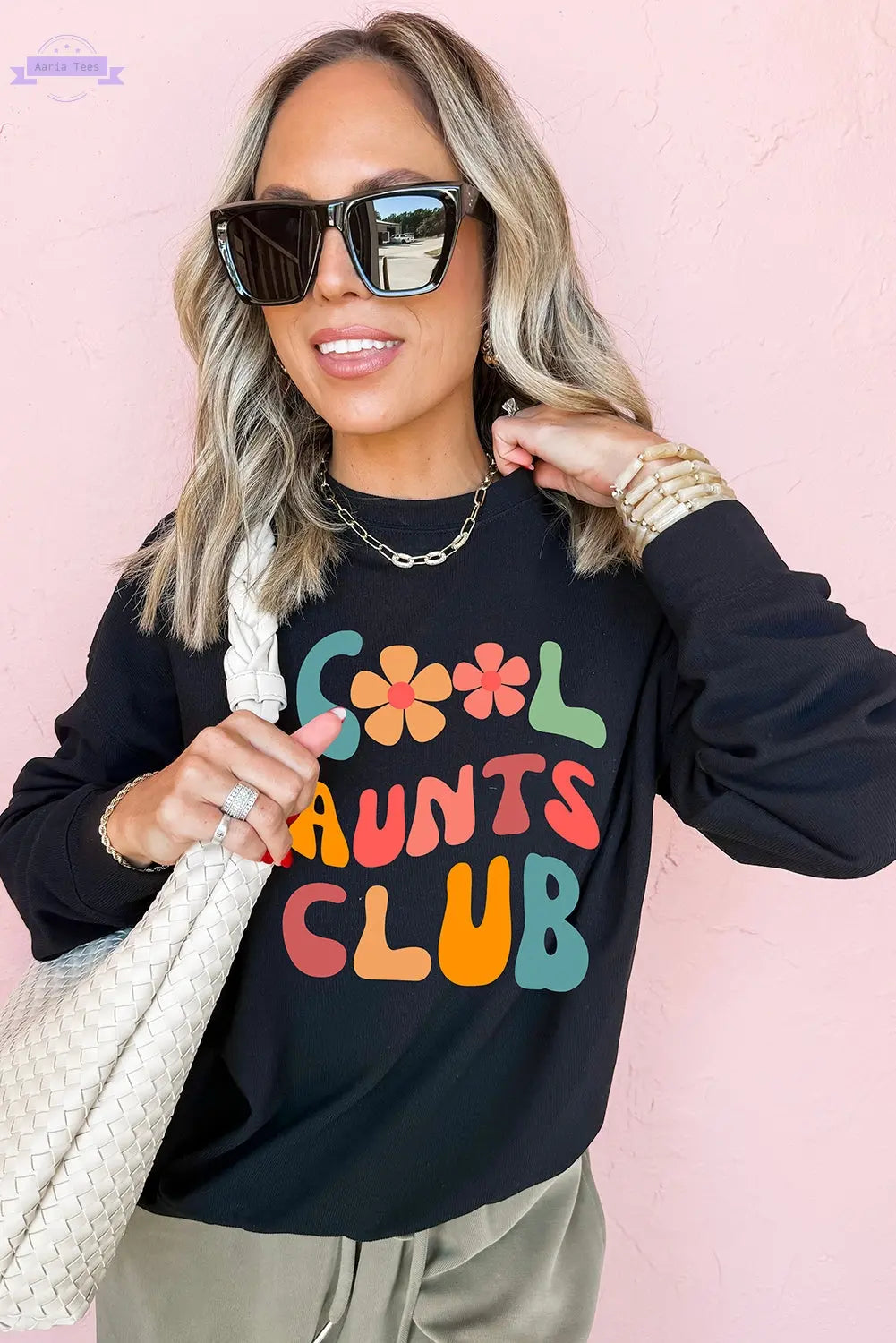 Black Floral COOL AUNTS CLUB Graphic Pullover Sweatshirt Aaria Tees