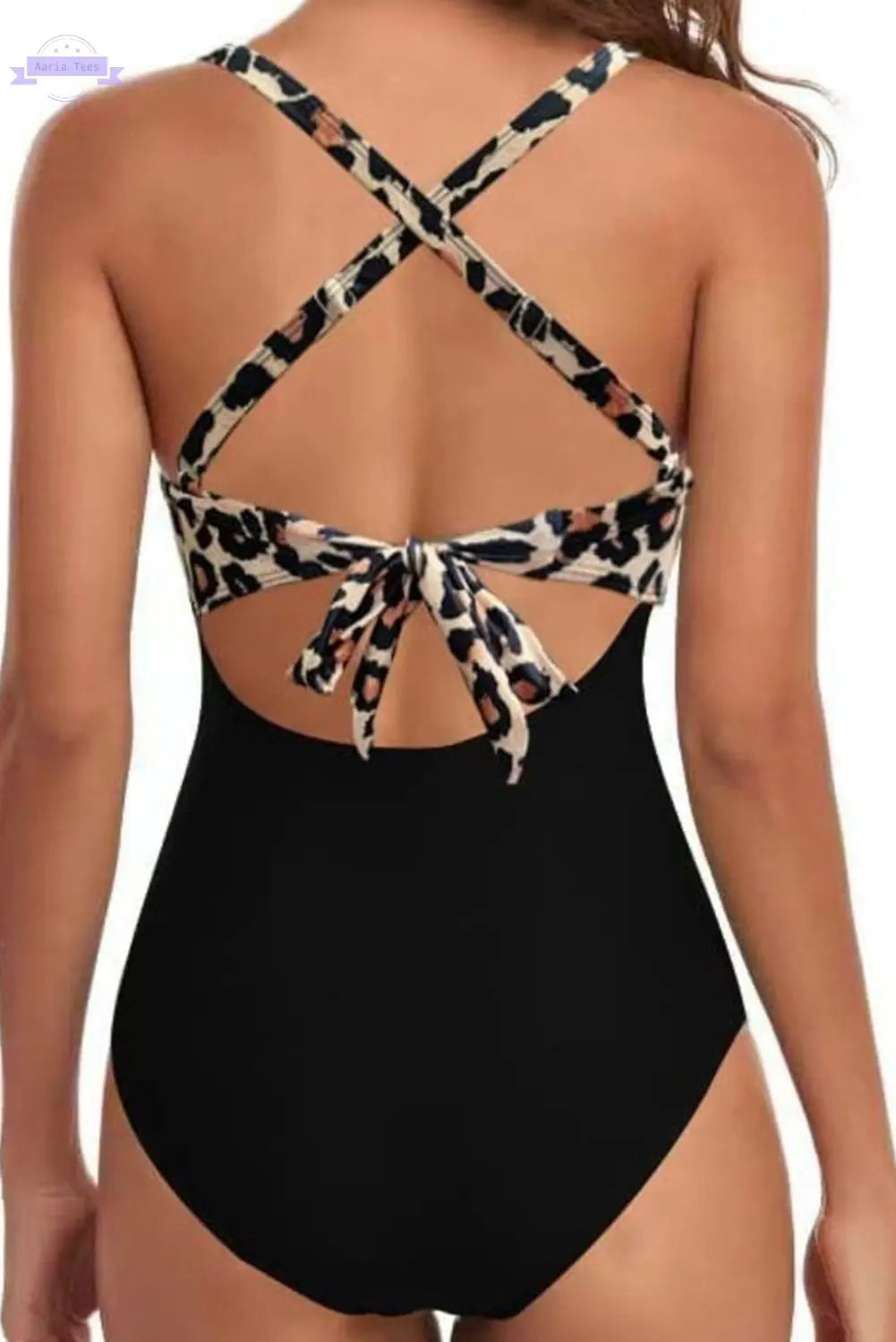 Black Leopard 2-tone Crossed Cutout Backless Monokini Aaria Tees