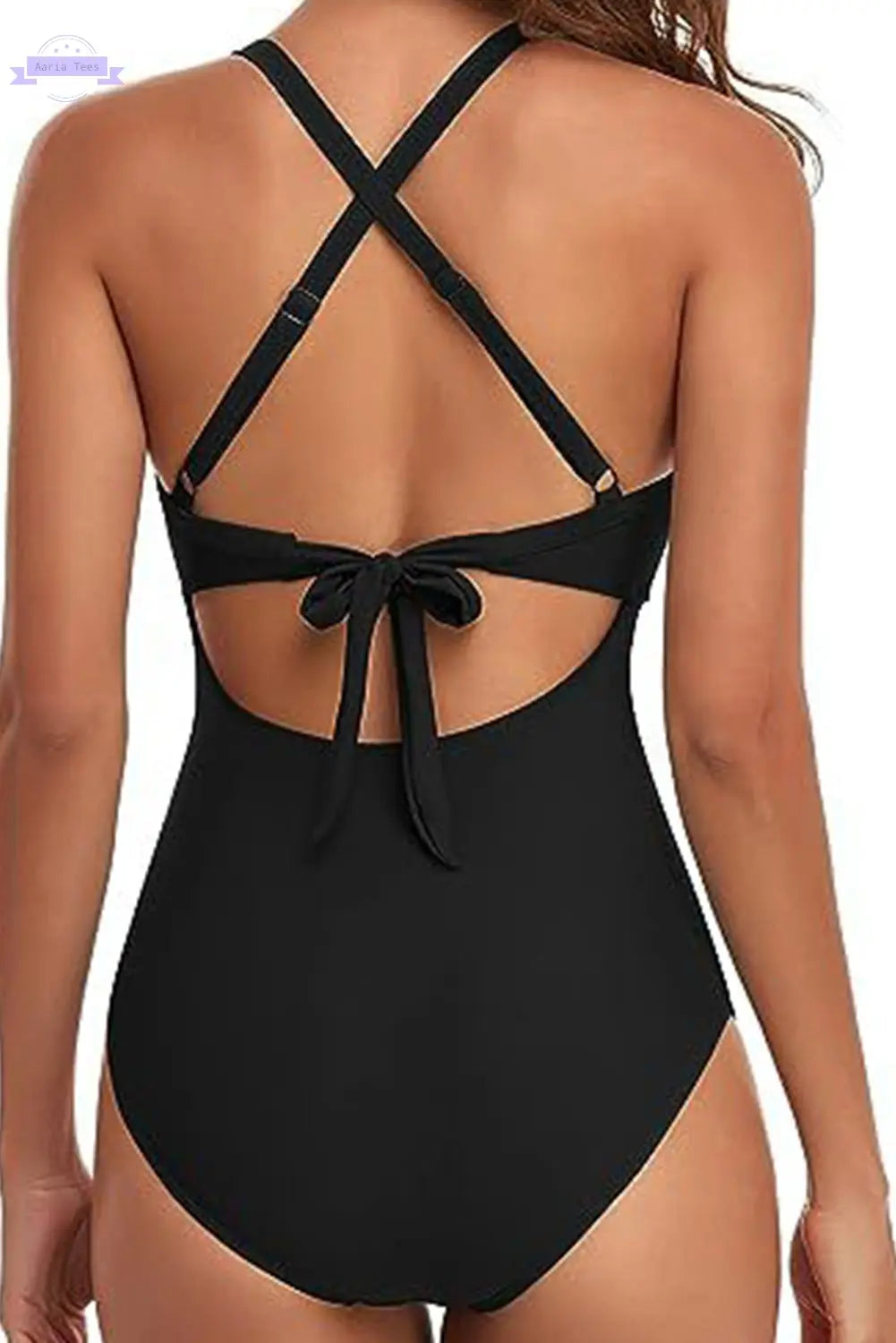 Black Leopard 2-tone Crossed Cutout Backless Monokini Aaria Tees