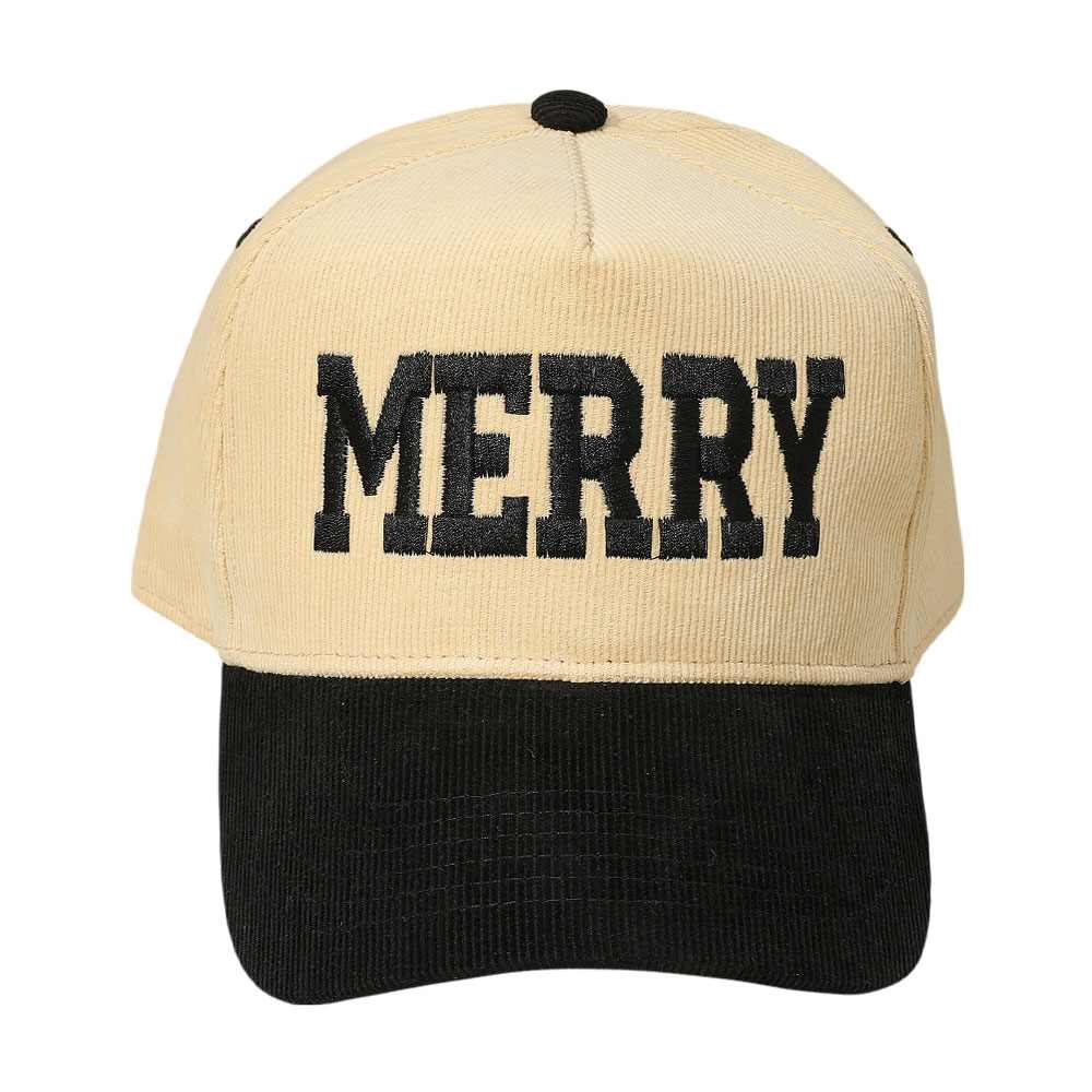 MERRY Message Embroidered Corduroy Baseball Cap
