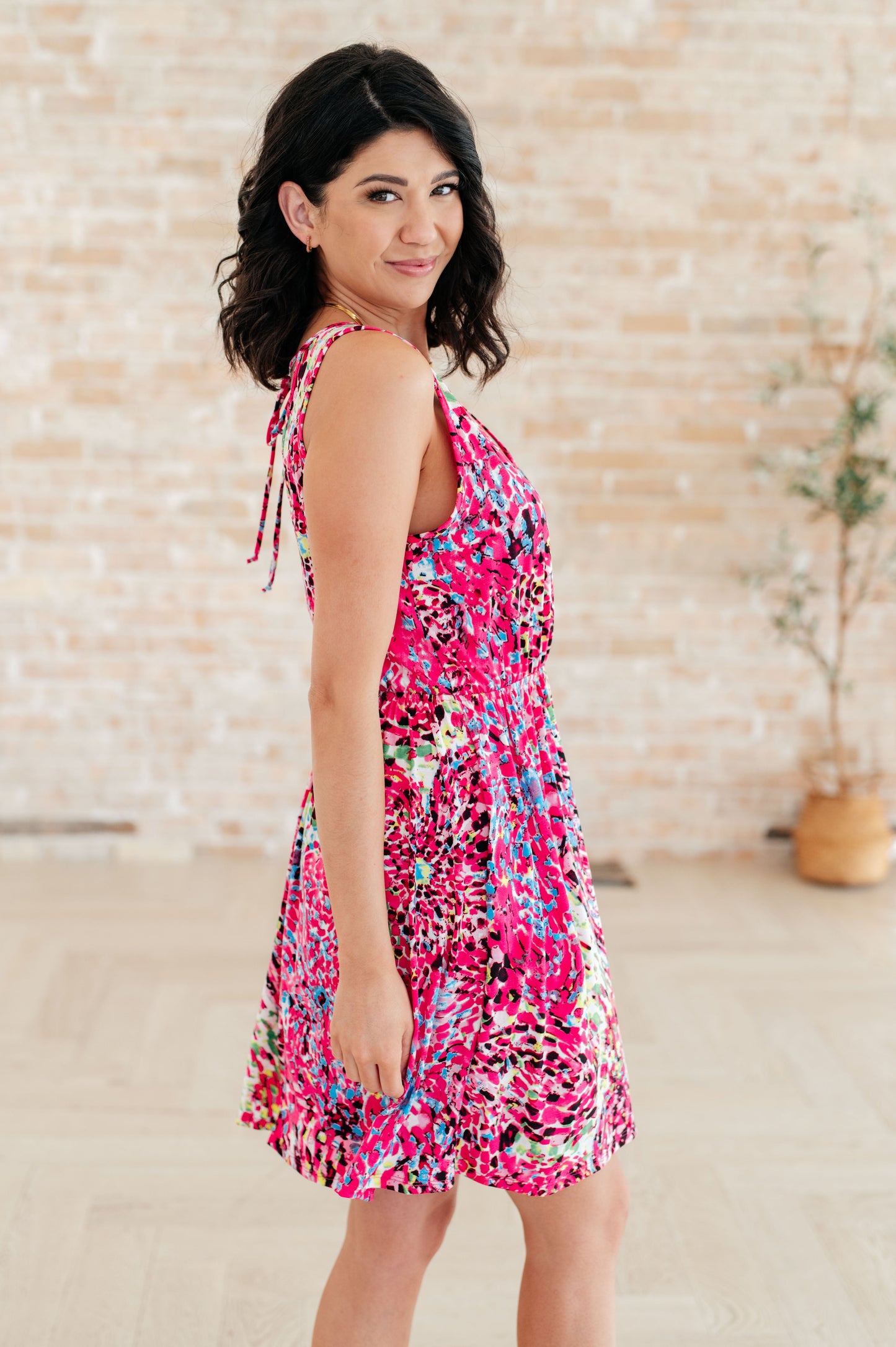 Bless Your Heart V-Neck Dress in Neon Fuchsia (Online Exclusive)