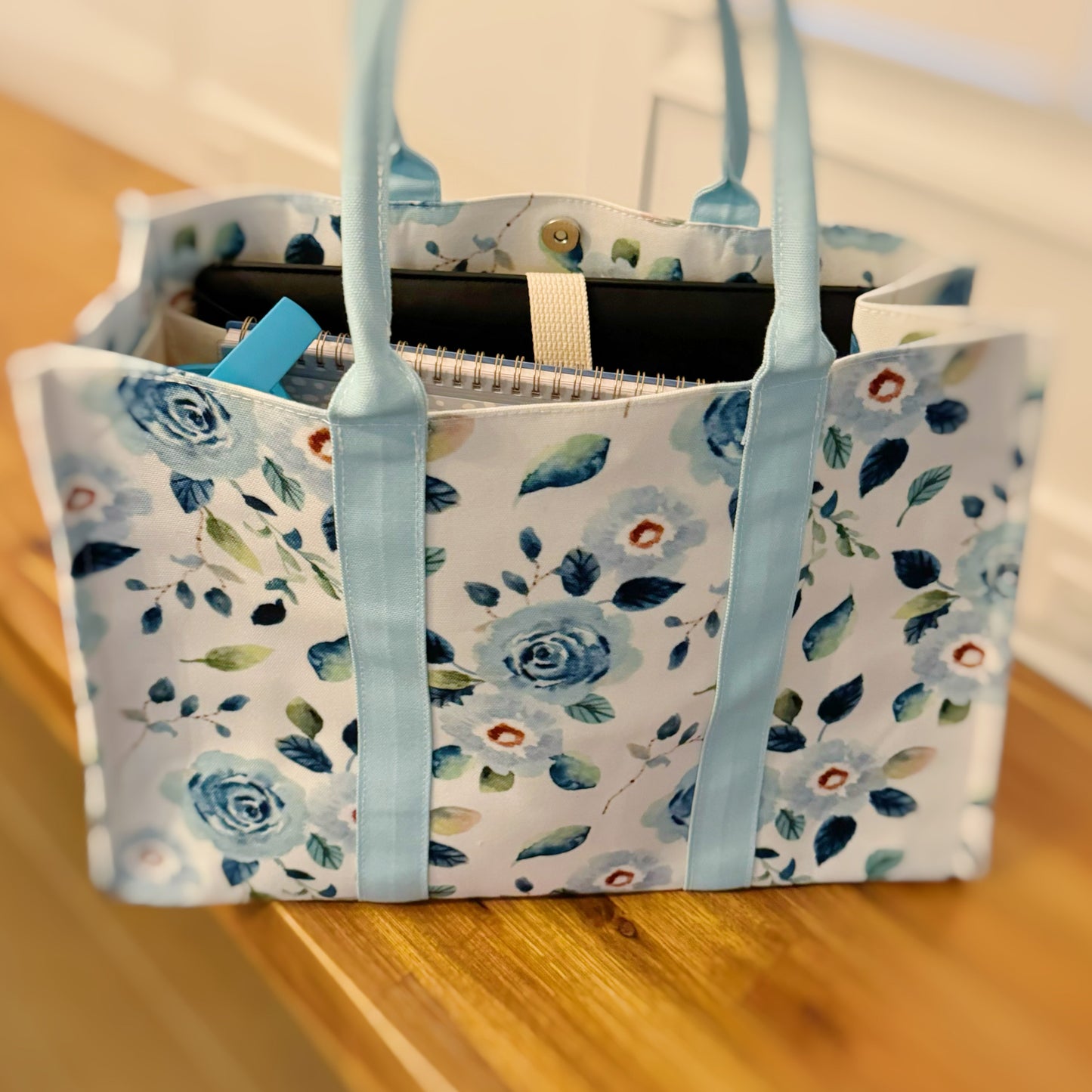 Bloom Blue Floral Couture Tote - Aaria Tees