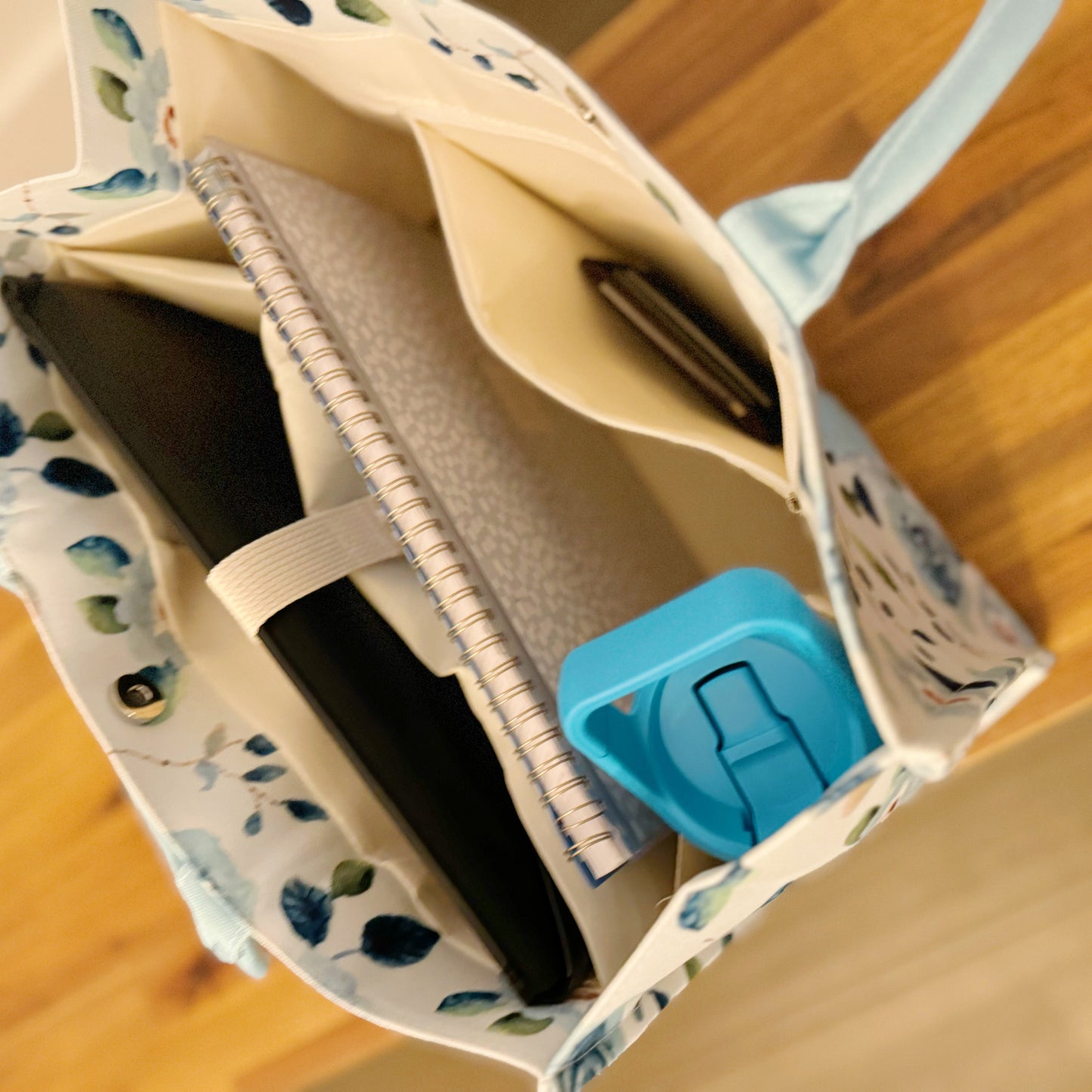 Bloom Blue Floral Couture Tote - Aaria Tees