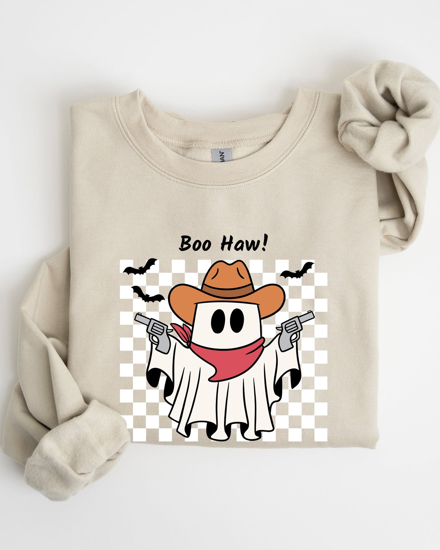 Boo Haw, Cowboy Ghost, Checkered, Western, Halloween Sweatshirt