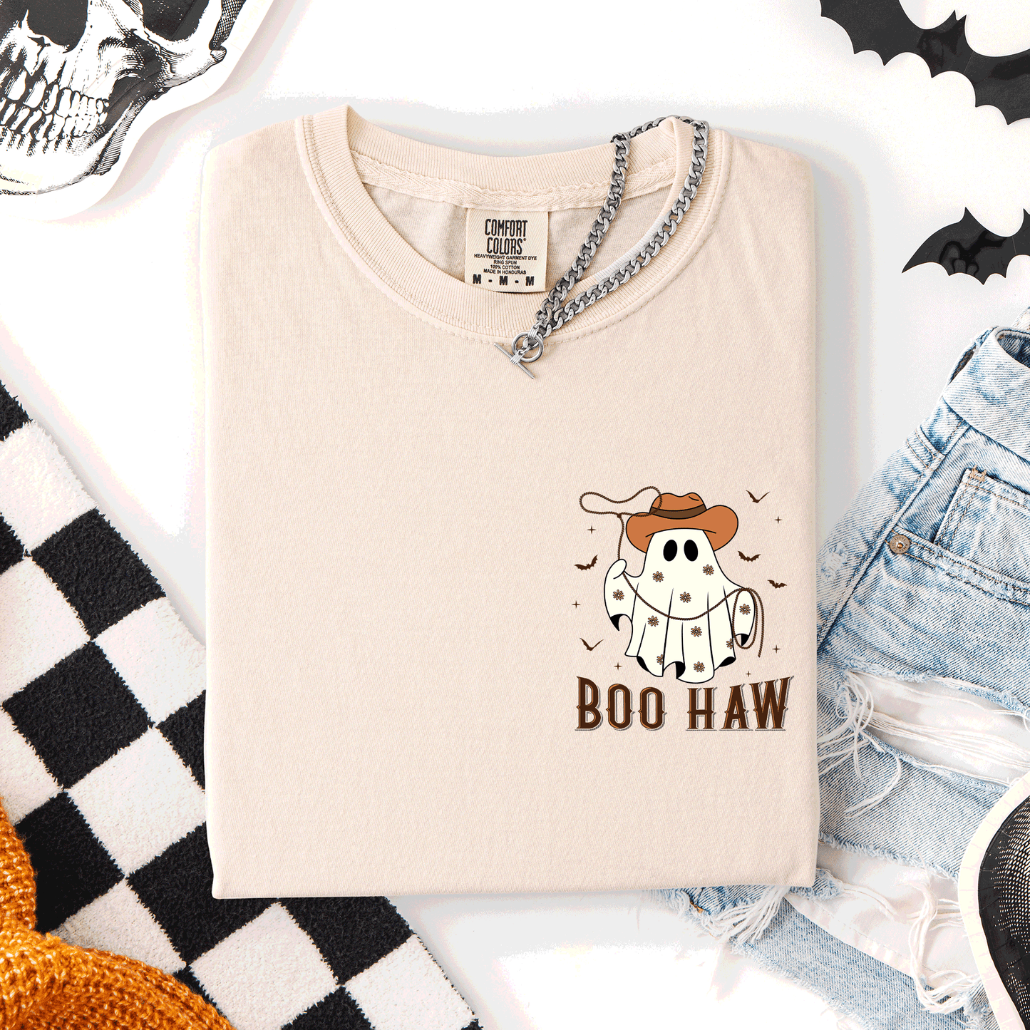 Boo Haw, Lasso, Cowboy, Western, Country, Halloween, Pocket, Comfort Colors T-Shirt