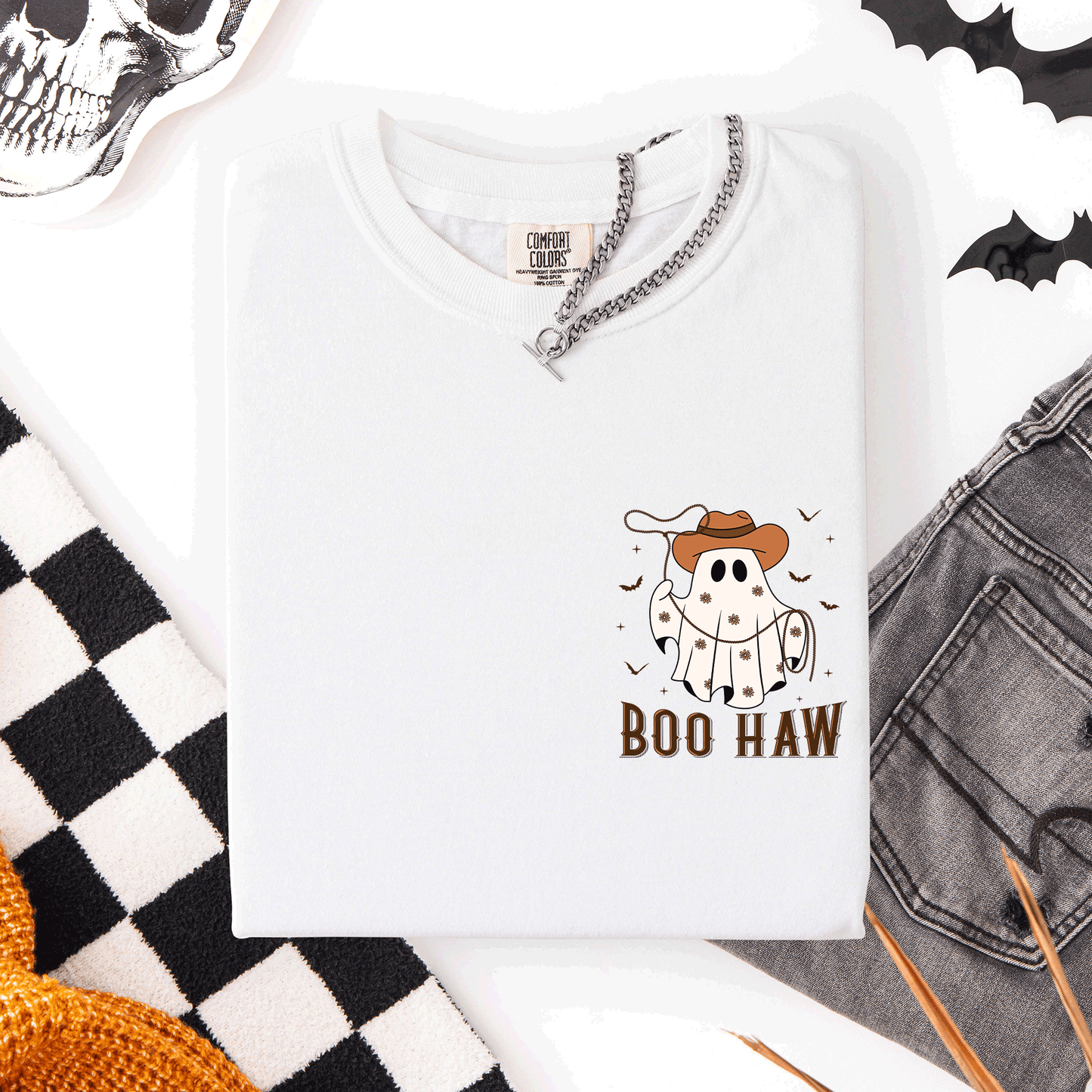 Boo Haw, Lasso, Cowboy, Western, Country, Halloween, Pocket, Comfort Colors T-Shirt