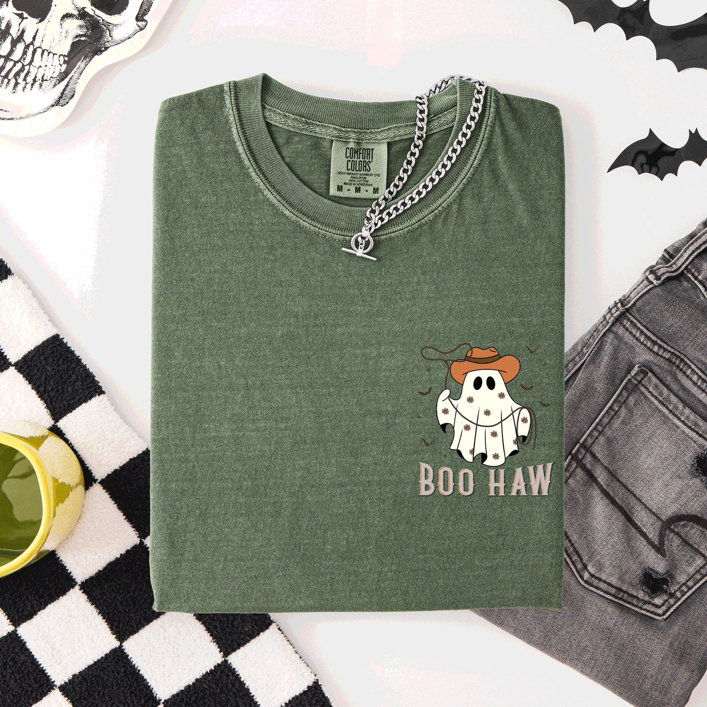 Boo Haw, Lasso, Cowboy, Western, Country, Halloween, Pocket, Comfort Colors T-Shirt