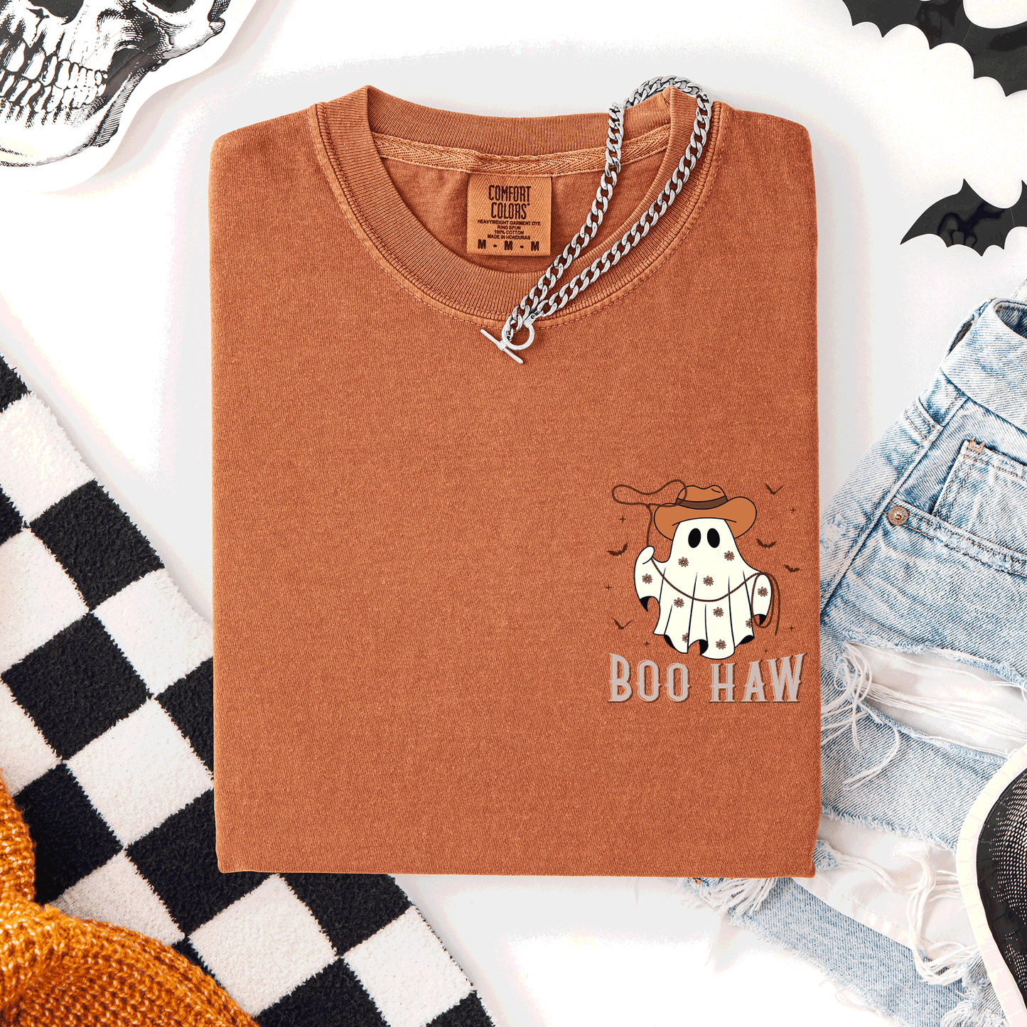 Boo Haw, Lasso, Cowboy, Western, Country, Halloween, Pocket, Comfort Colors T-Shirt
