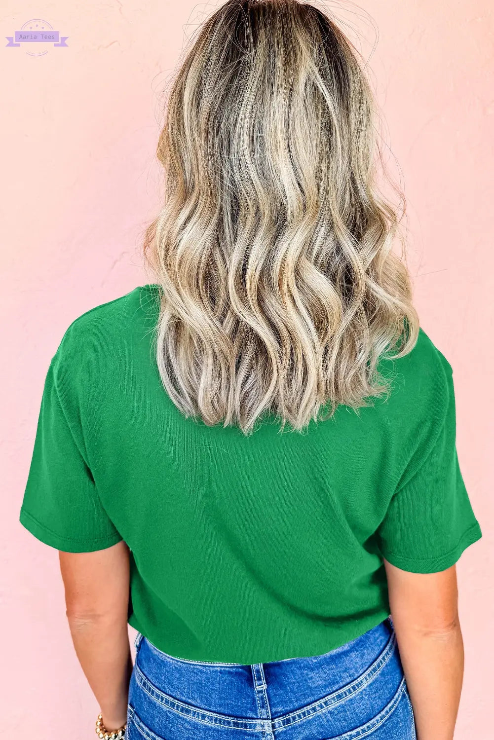 Bright Green Embroidered Clover Pattern St Patrick Tee Aaria Tees