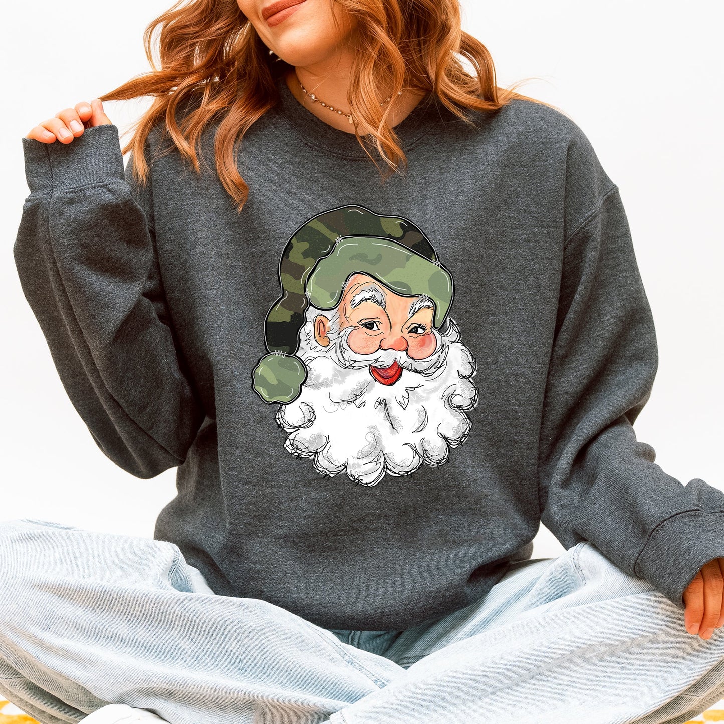 Camo Santa, Retro Christmas, Cute, Hunting Sweatshirt