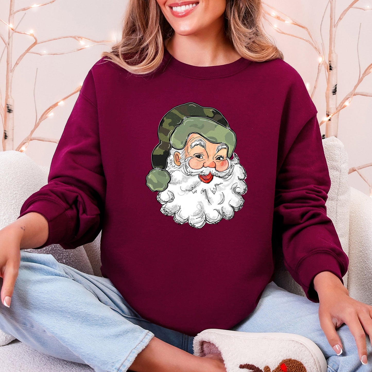 Camo Santa, Retro Christmas, Cute, Hunting Sweatshirt