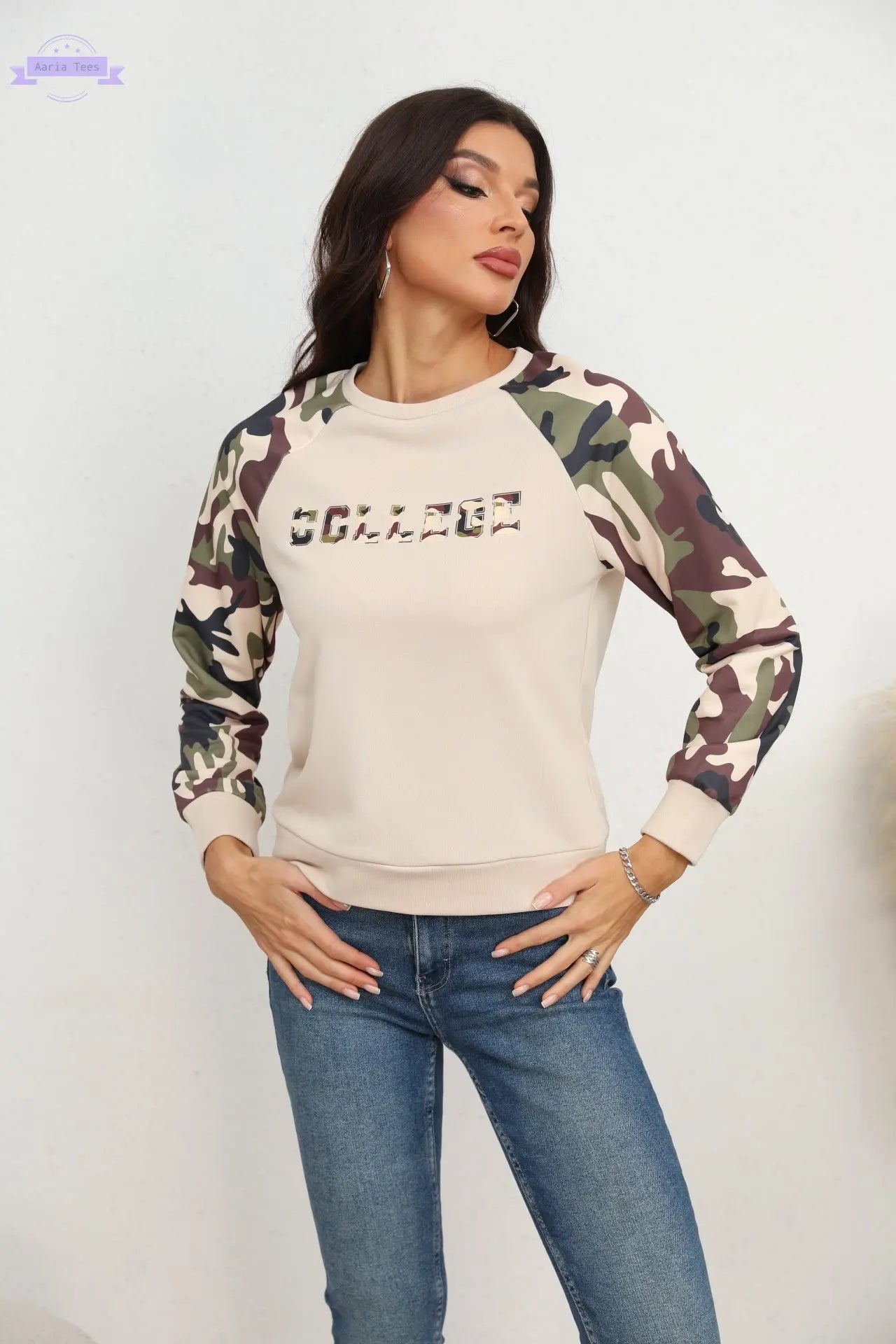 Camouflage Raglan Sleeve Sweatshirt Trendsi