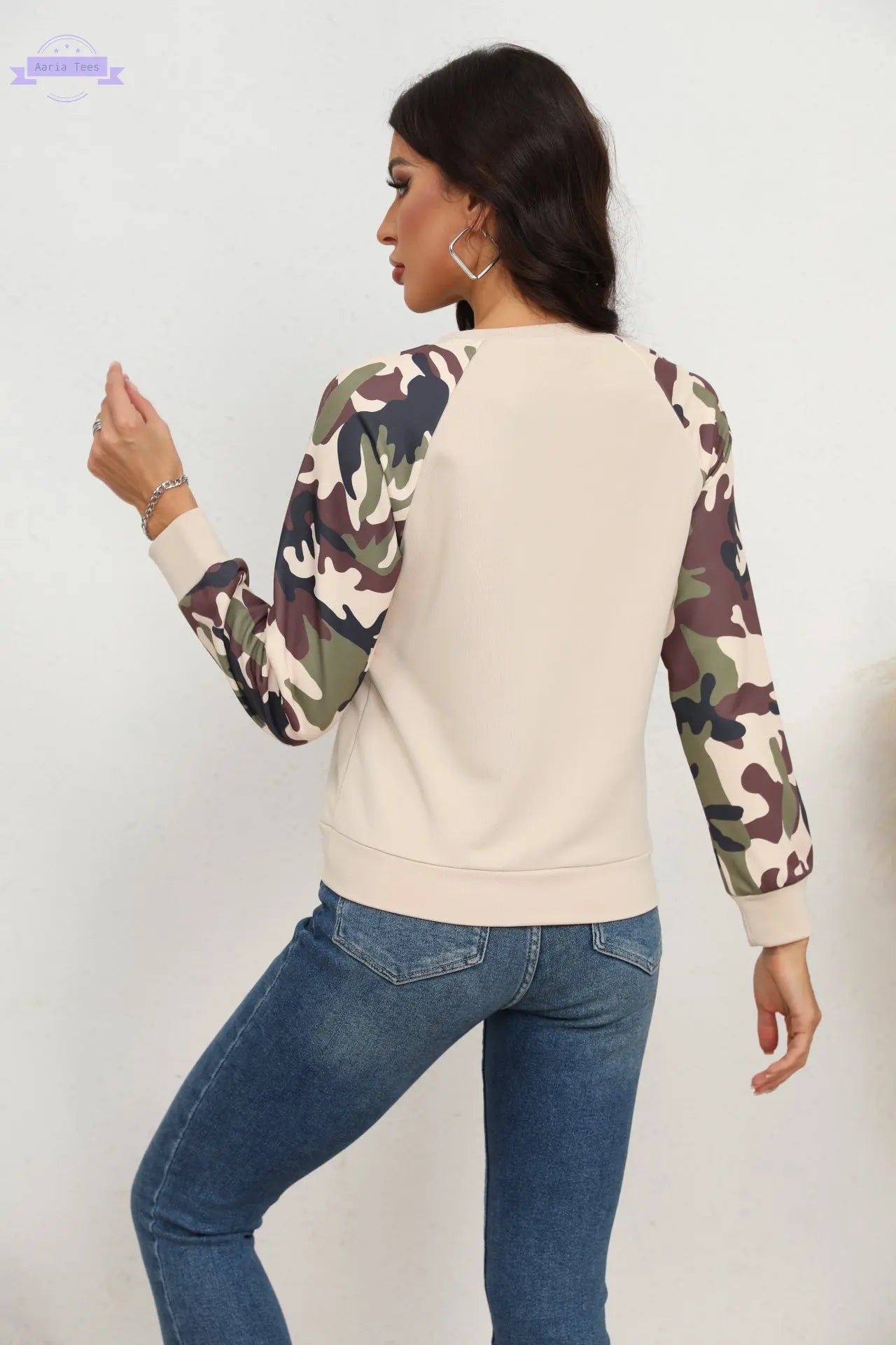 Camouflage Raglan Sleeve Sweatshirt Trendsi