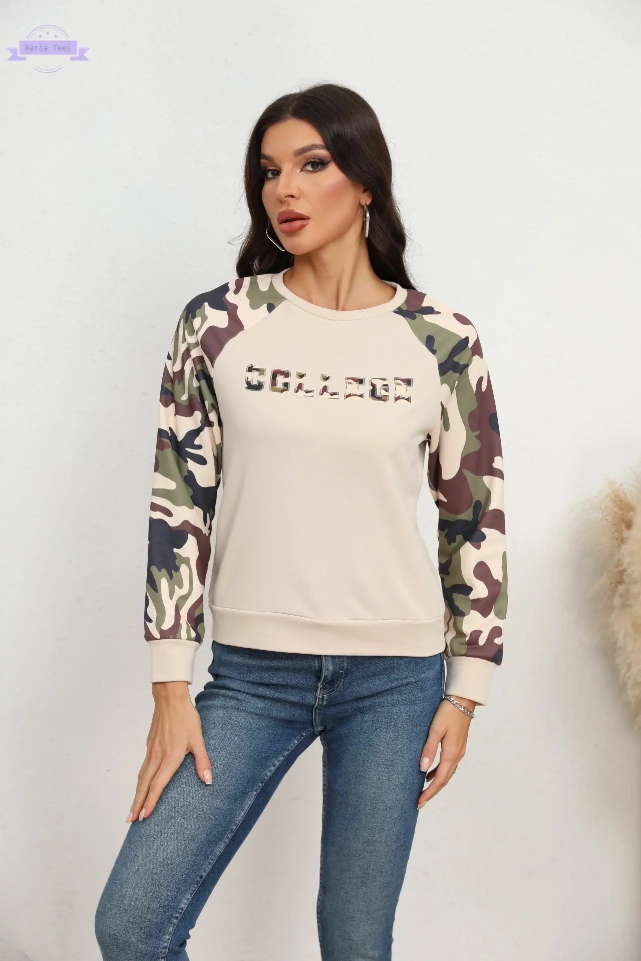 Camouflage Raglan Sleeve Sweatshirt Trendsi
