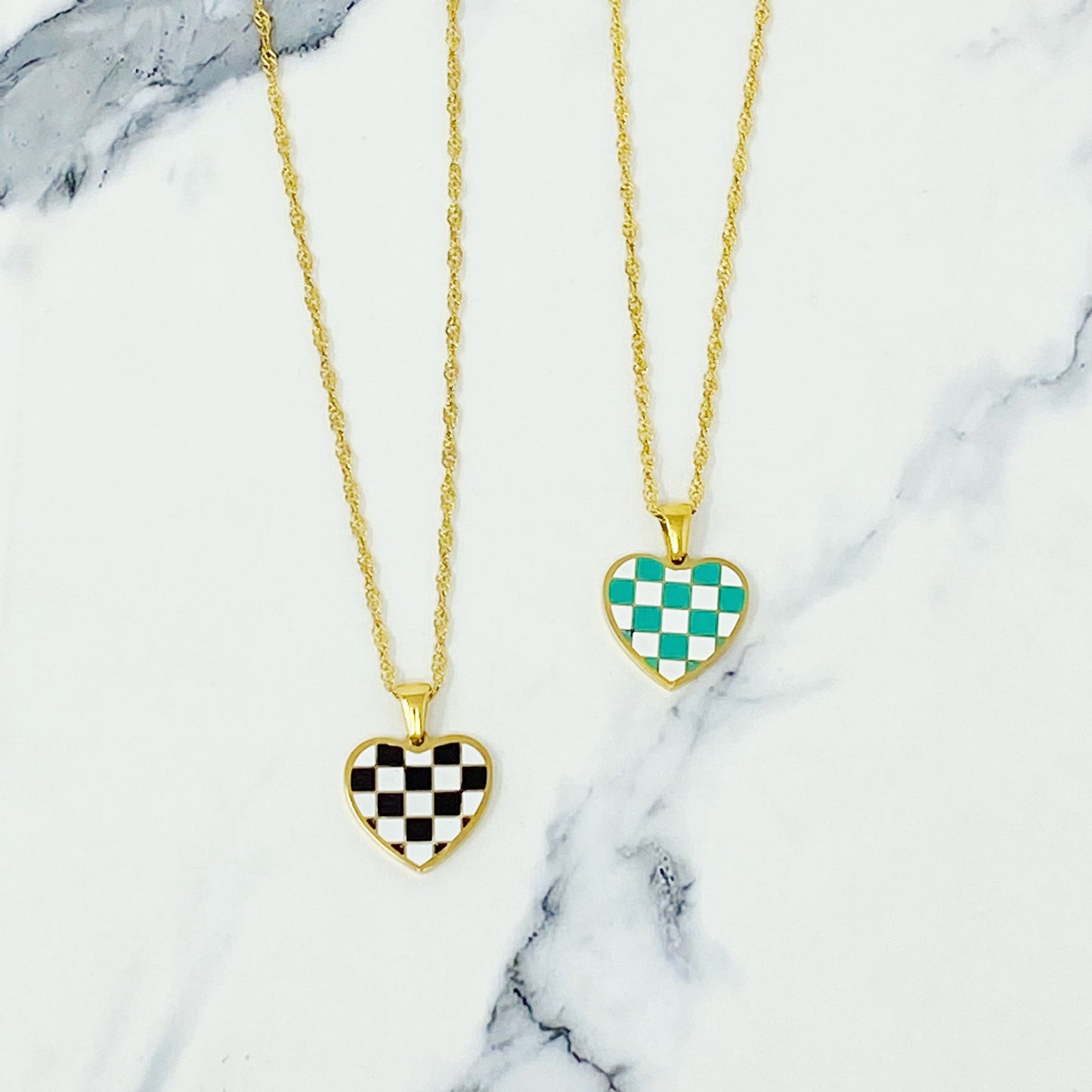 Checkered Heart Necklace - Aaria Tees