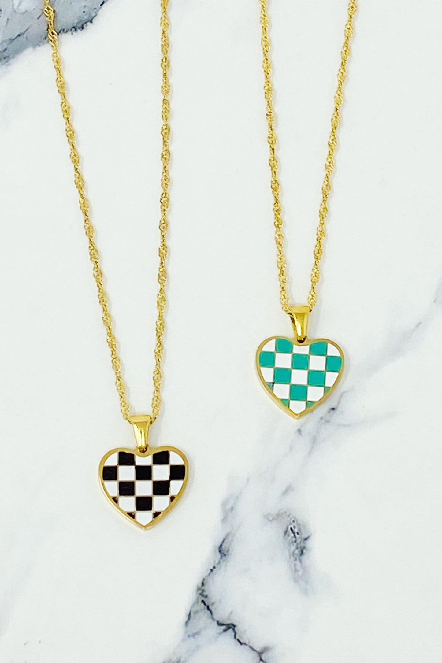 Checkered Heart Necklace - Aaria Tees