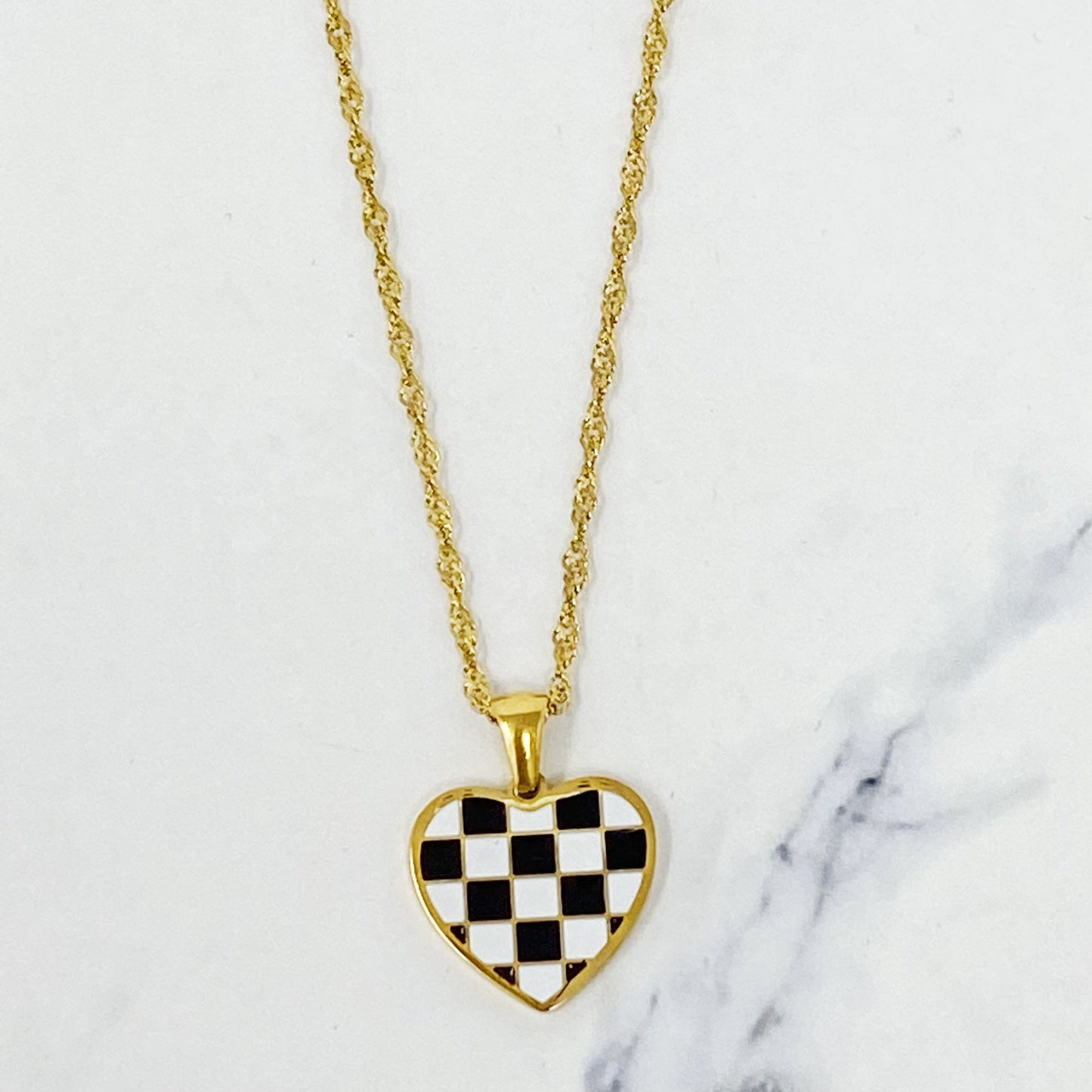 Checkered Heart Necklace - Aaria Tees