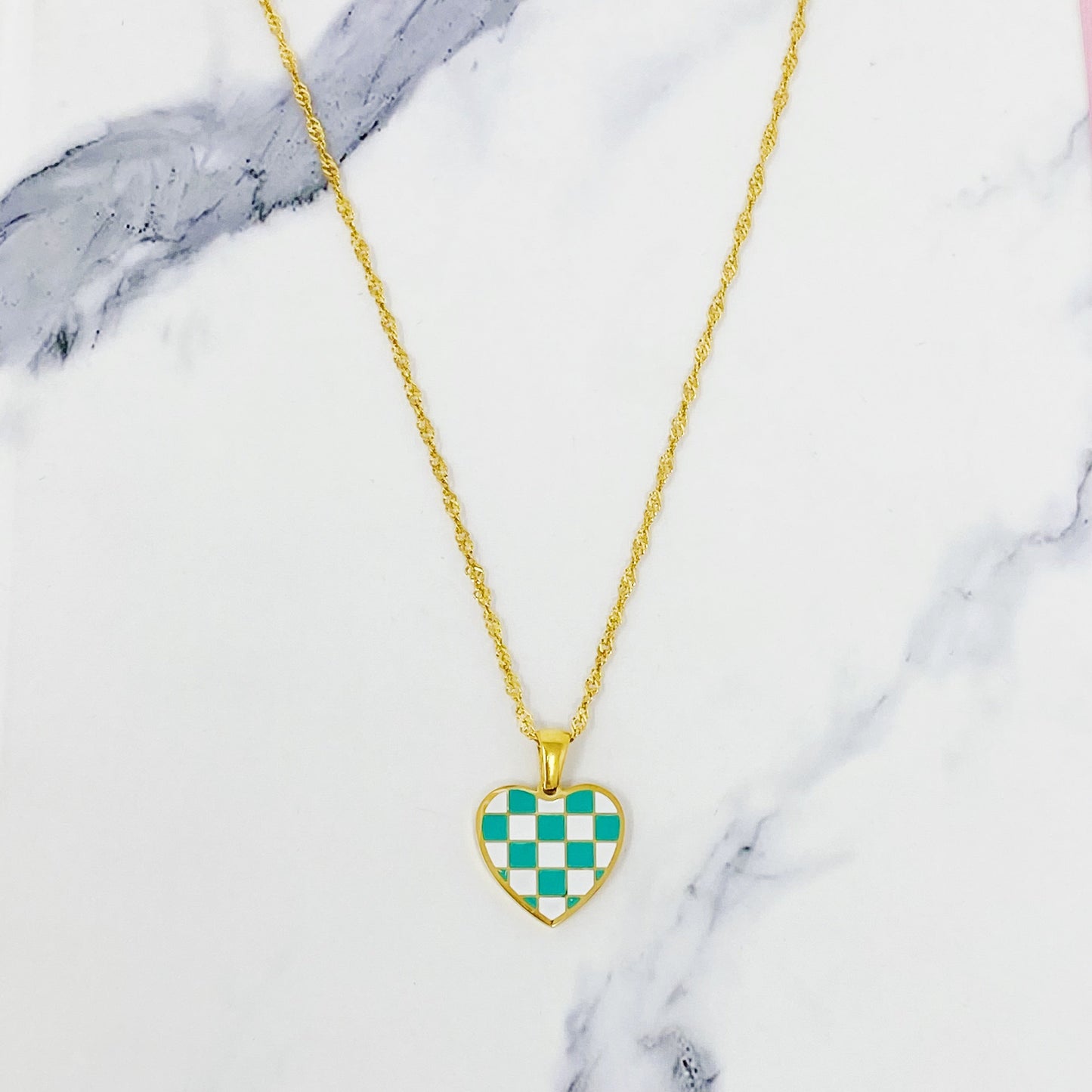 Checkered Heart Necklace - Aaria Tees