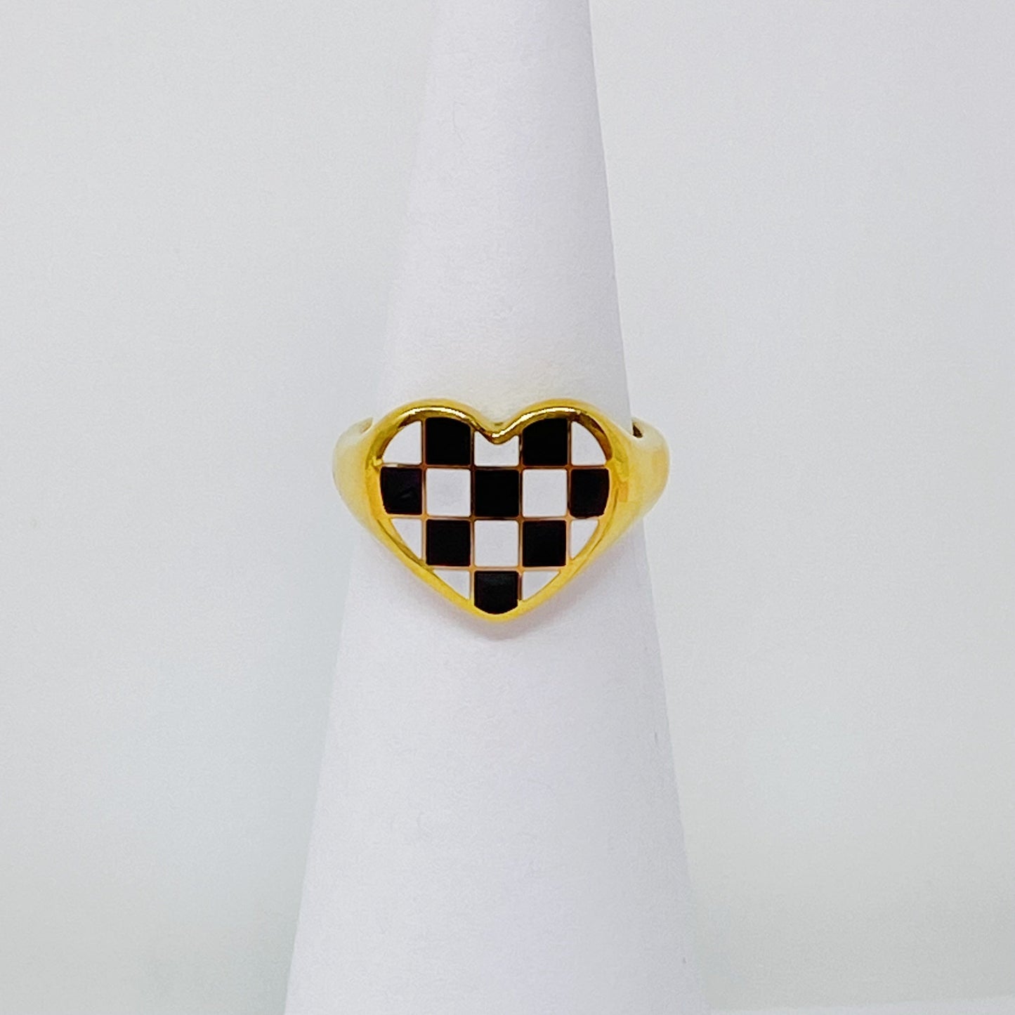 Checkered Heart Signet Ring - Aaria Tees