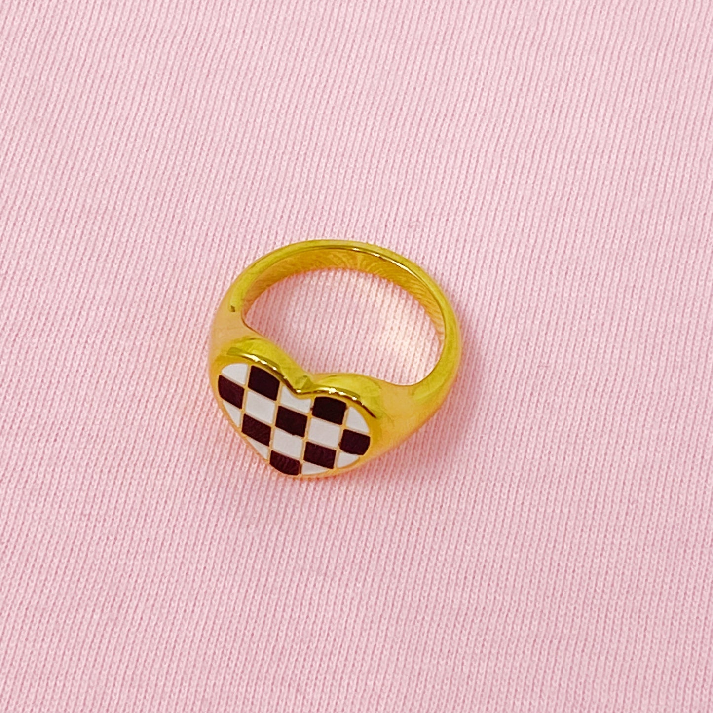 Checkered Heart Signet Ring - Aaria Tees