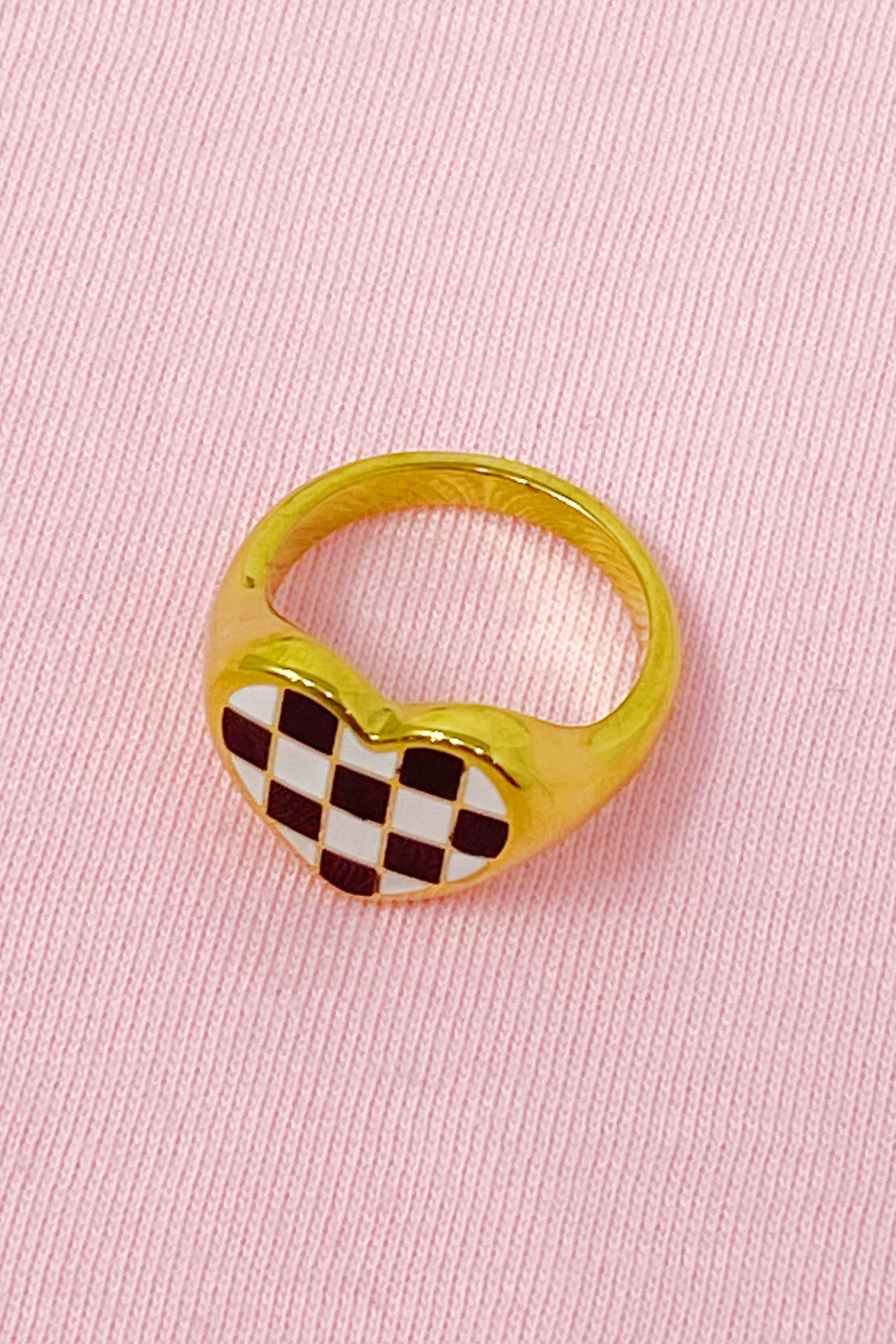 Checkered Heart Signet Ring - Aaria Tees