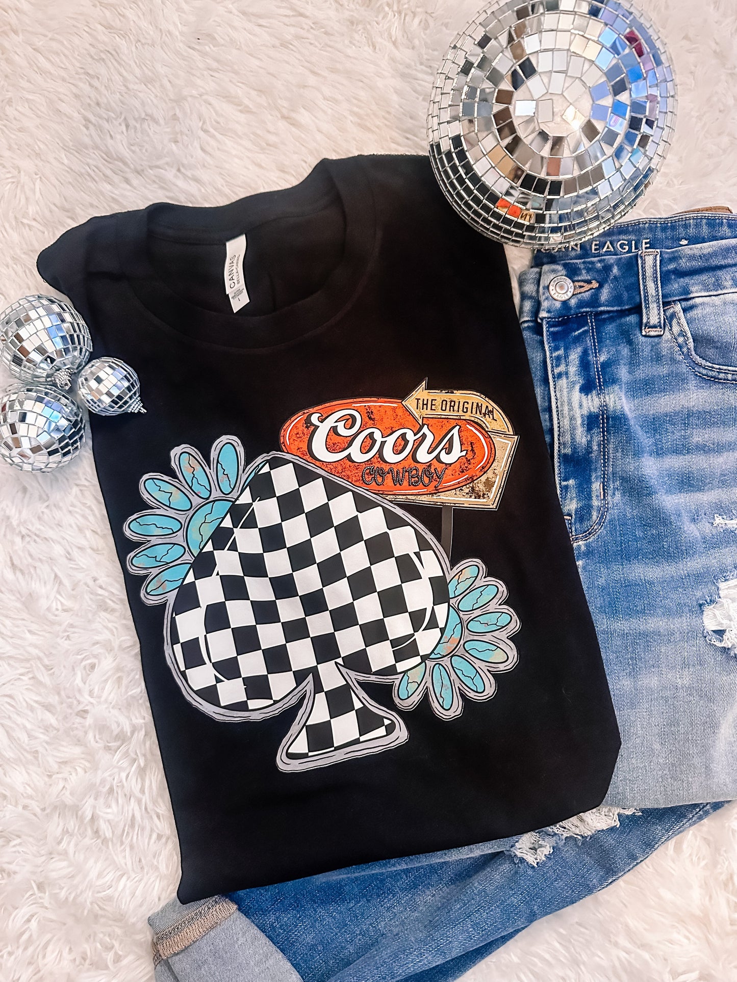 Checkered Spade Western Graphic Tee - Aaria Tees