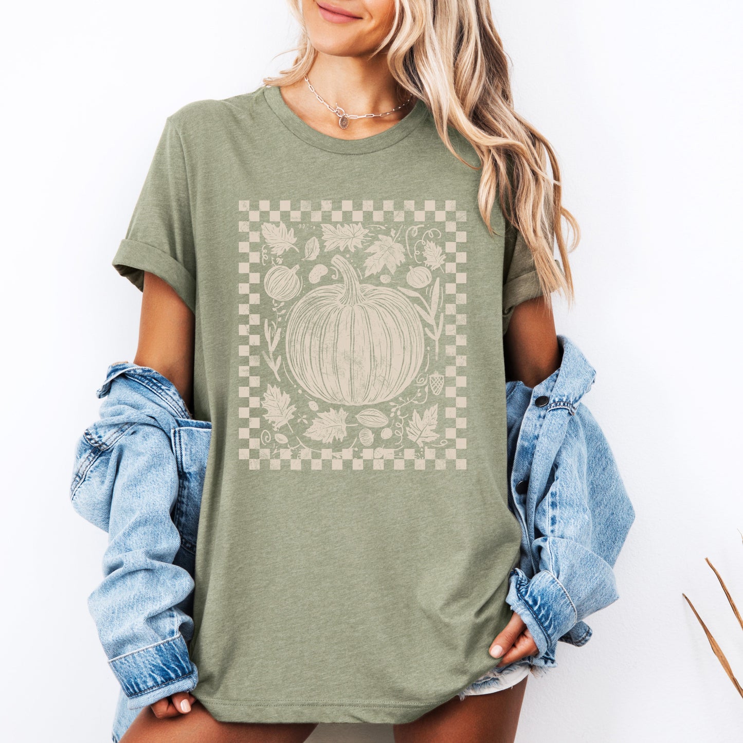 Checkered Pumpkin, Minimalist, Autumn, Fall, Tshirt